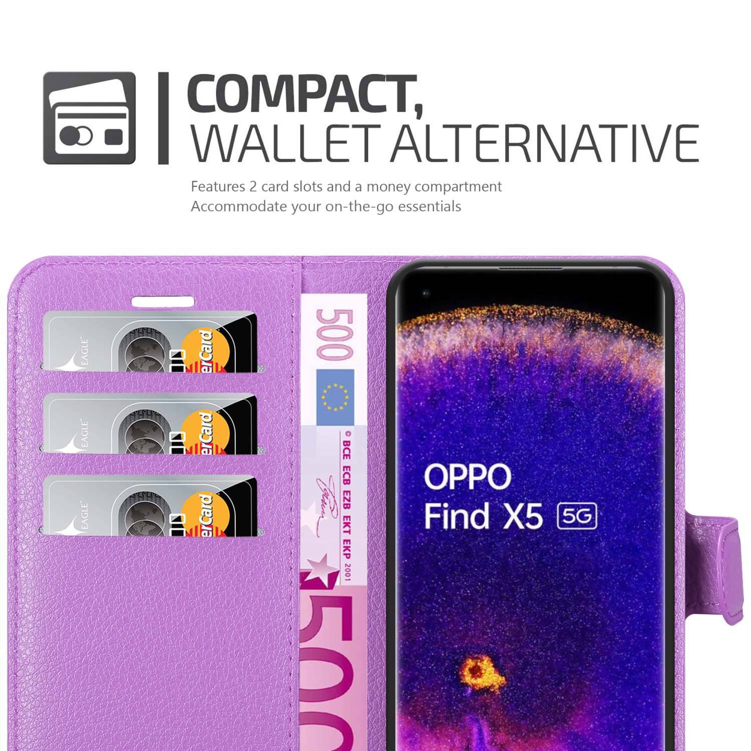 Cadorabo Hülle für Oppo FIND X5 Schutz Hülle in Lila Handyhülle Etui Case Cover Magnetverschluss