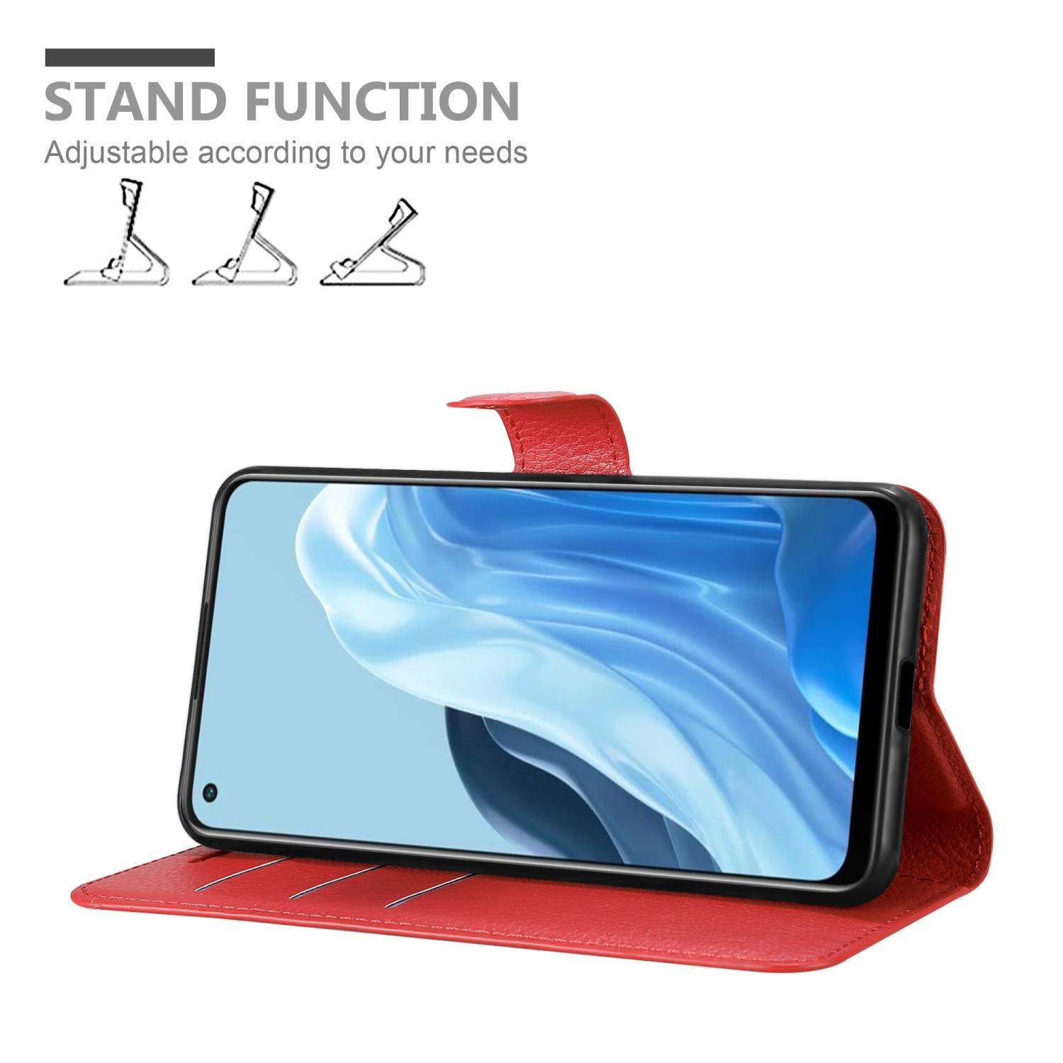 Cadorabo Hülle für Oppo FIND X5 LITE / Reno7 5G Schutz Hülle in Rot Handyhülle Etui Case Cover Magnetverschluss