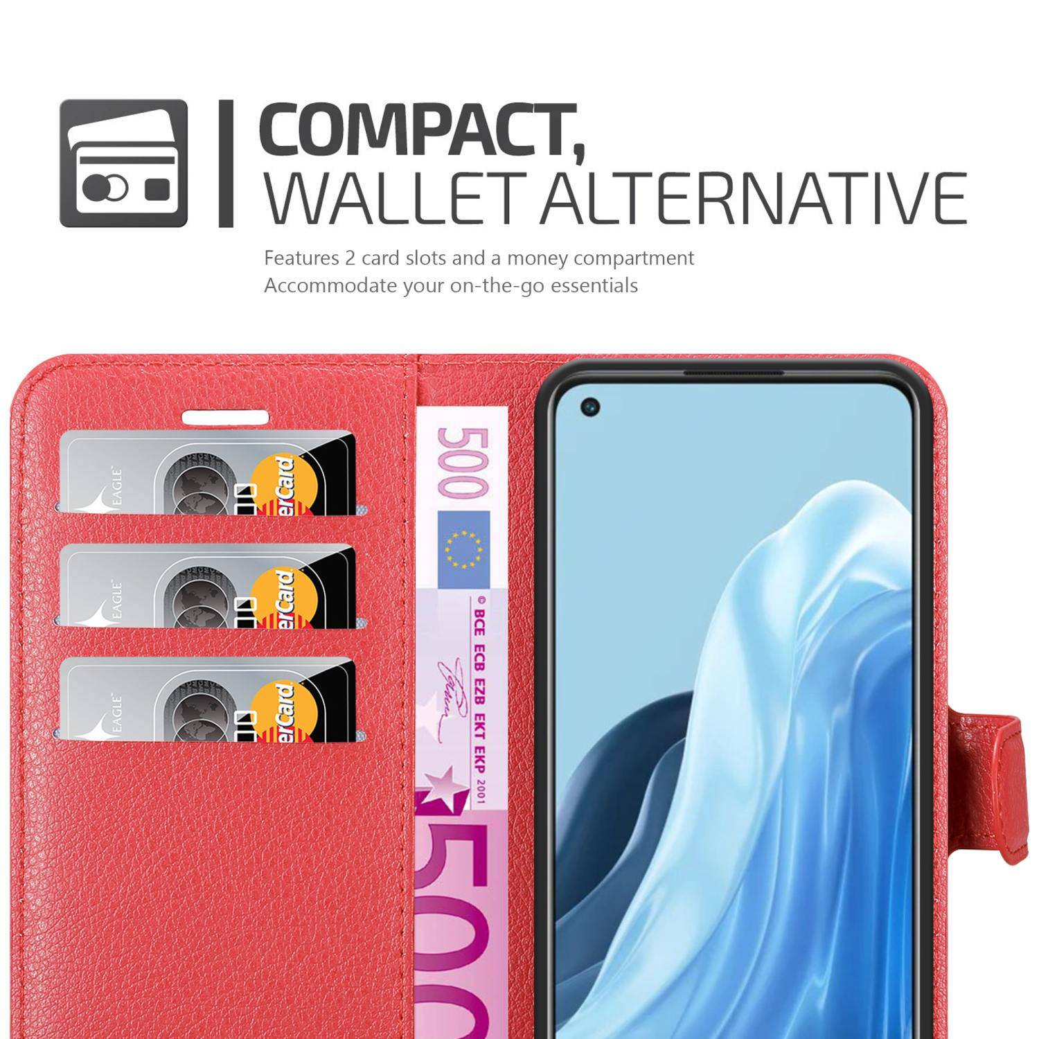 Cadorabo Hülle für Oppo FIND X5 LITE / Reno7 5G Schutz Hülle in Rot Handyhülle Etui Case Cover Magnetverschluss