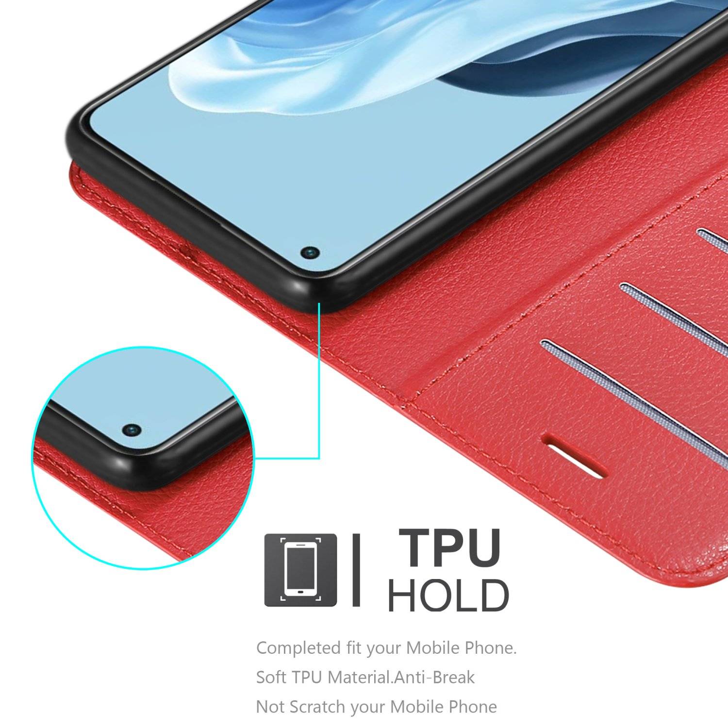 Cadorabo Hülle für Oppo FIND X5 LITE / Reno7 5G Schutz Hülle in Rot Handyhülle Etui Case Cover Magnetverschluss