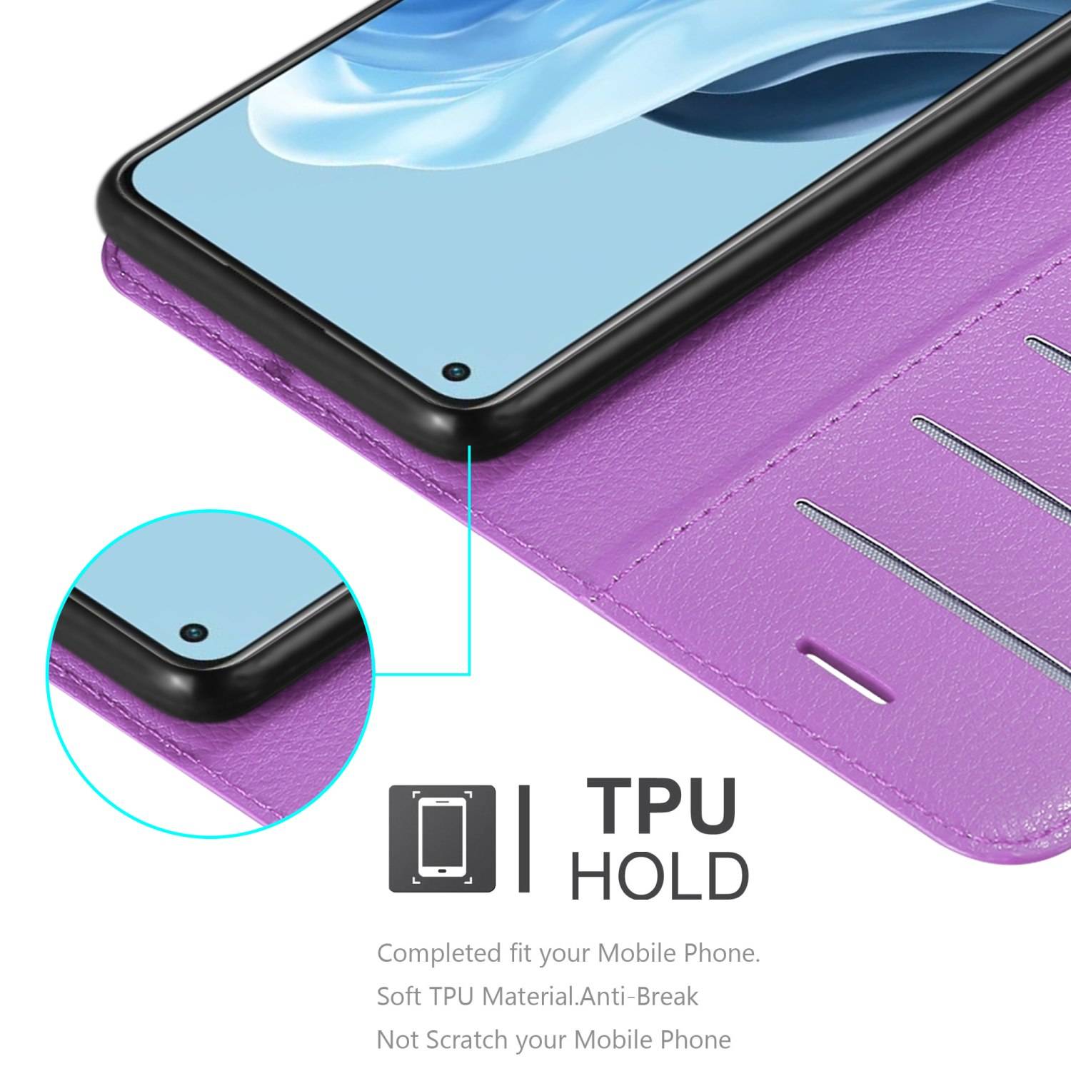 Cadorabo Hülle für Oppo FIND X5 LITE / Reno7 5G Schutz Hülle in Lila Handyhülle Etui Case Cover Magnetverschluss