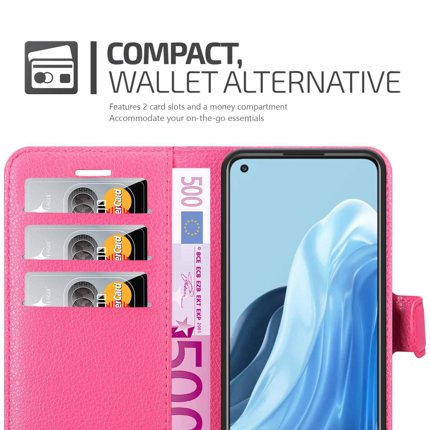 Cadorabo Hülle für Oppo FIND X5 LITE / Reno7 5G Schutz Hülle in Pink Handyhülle Etui Case Cover Magnetverschluss