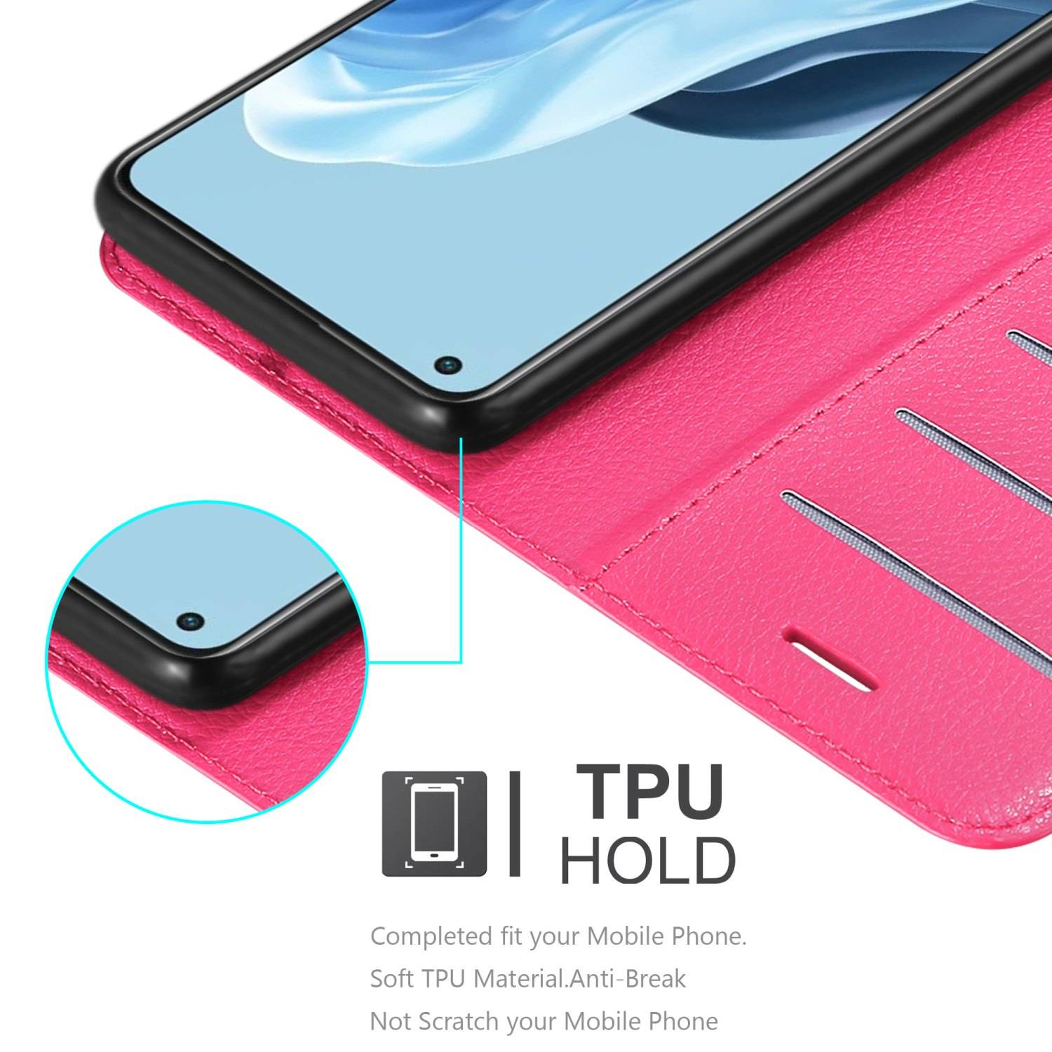 Cadorabo Hülle für Oppo FIND X5 LITE / Reno7 5G Schutz Hülle in Pink Handyhülle Etui Case Cover Magnetverschluss