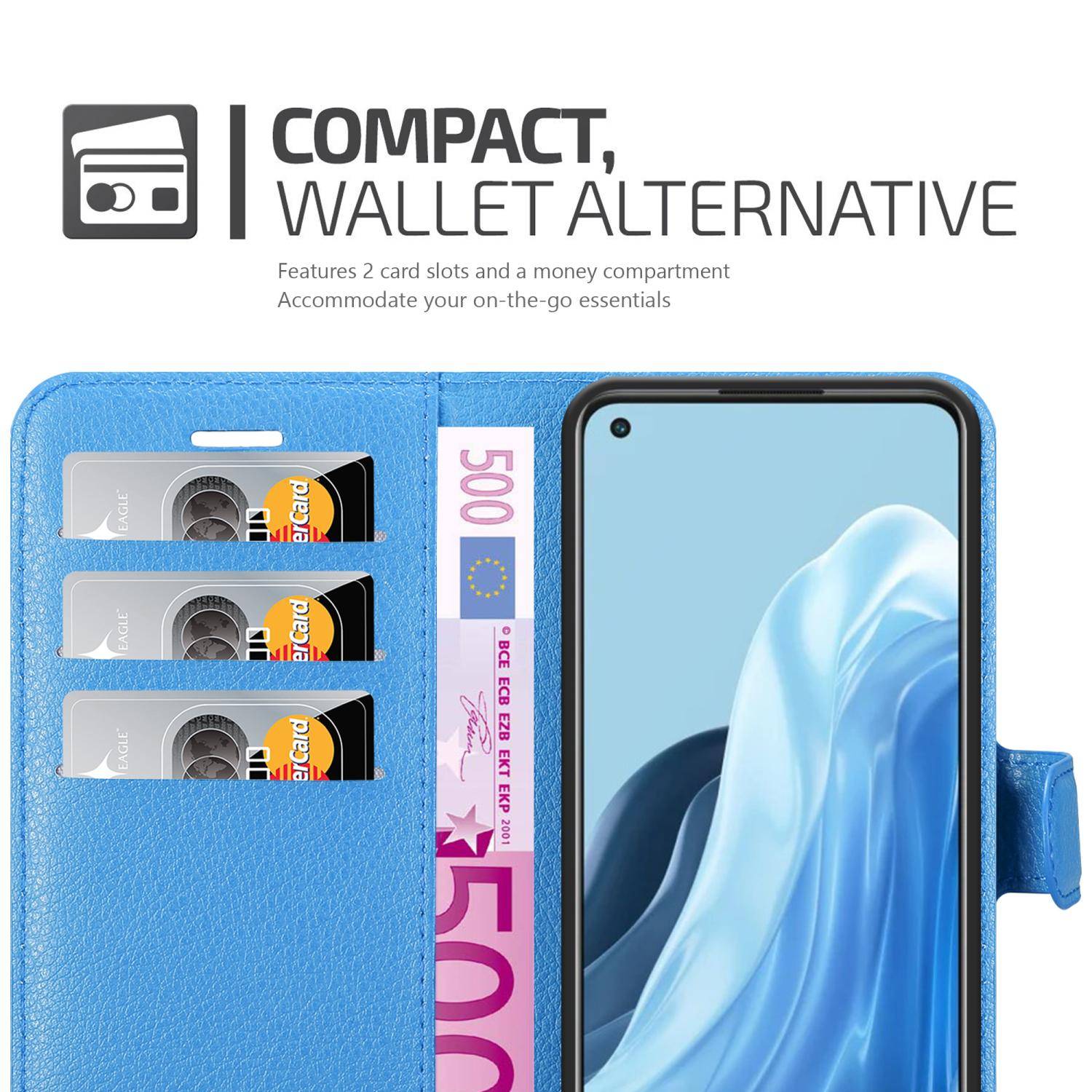 Cadorabo Hülle für Oppo FIND X5 LITE / Reno7 5G Schutz Hülle in Blau Handyhülle Etui Case Cover Magnetverschluss