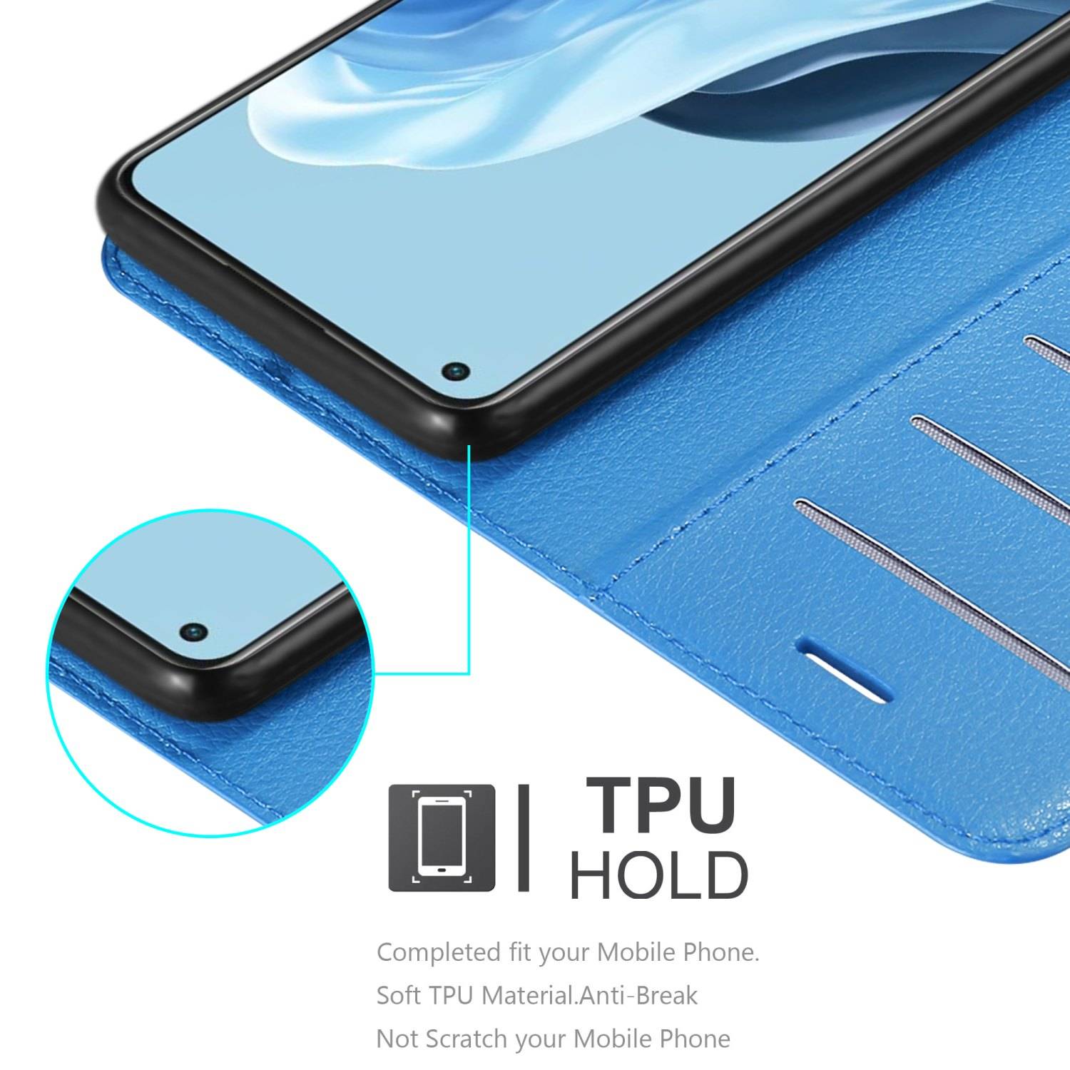Cadorabo Hülle für Oppo FIND X5 LITE / Reno7 5G Schutz Hülle in Blau Handyhülle Etui Case Cover Magnetverschluss