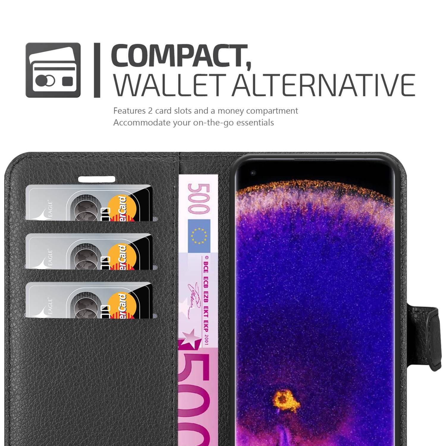 Cadorabo Hülle für Oppo FIND X5 PRO Schutz Hülle in Schwarz Handyhülle Etui Case Cover Magnetverschluss