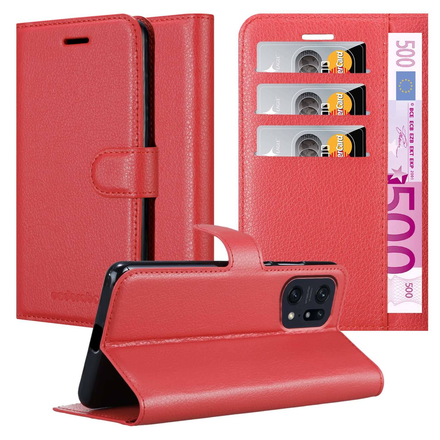 Cadorabo Hülle für Oppo FIND X5 PRO Schutz Hülle in Rot Handyhülle Etui Case Cover Magnetverschluss
