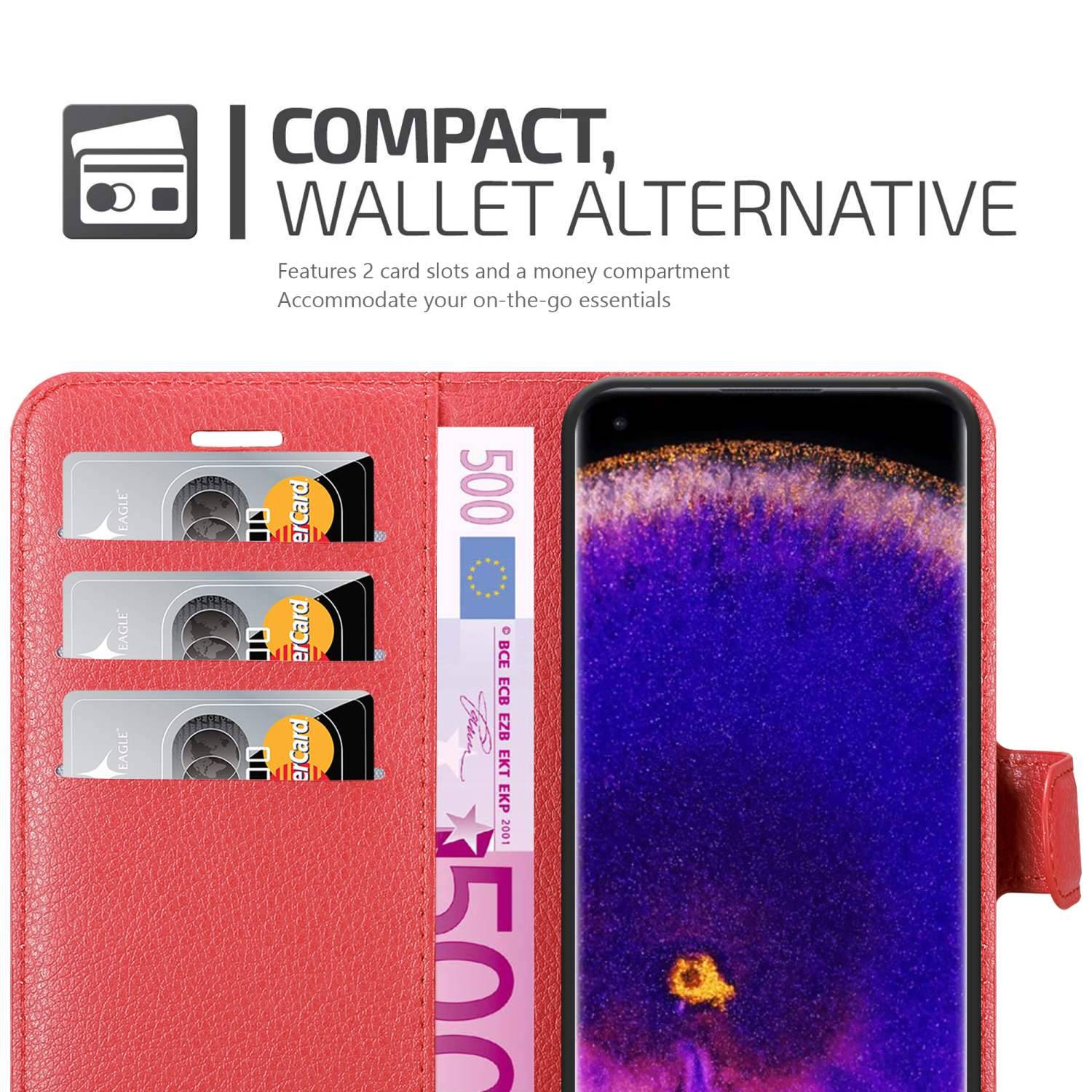 Cadorabo Hülle für Oppo FIND X5 PRO Schutz Hülle in Rot Handyhülle Etui Case Cover Magnetverschluss