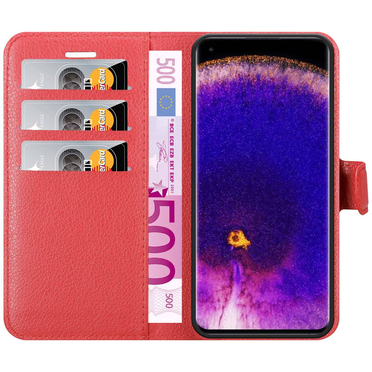 Cadorabo Hülle für Oppo FIND X5 PRO Schutz Hülle in Rot Handyhülle Etui Case Cover Magnetverschluss