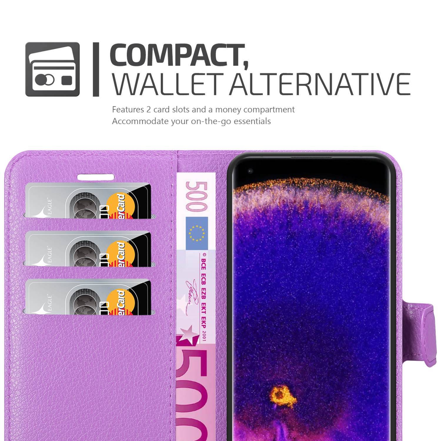 Cadorabo Hülle für Oppo FIND X5 PRO Schutz Hülle in Lila Handyhülle Etui Case Cover Magnetverschluss