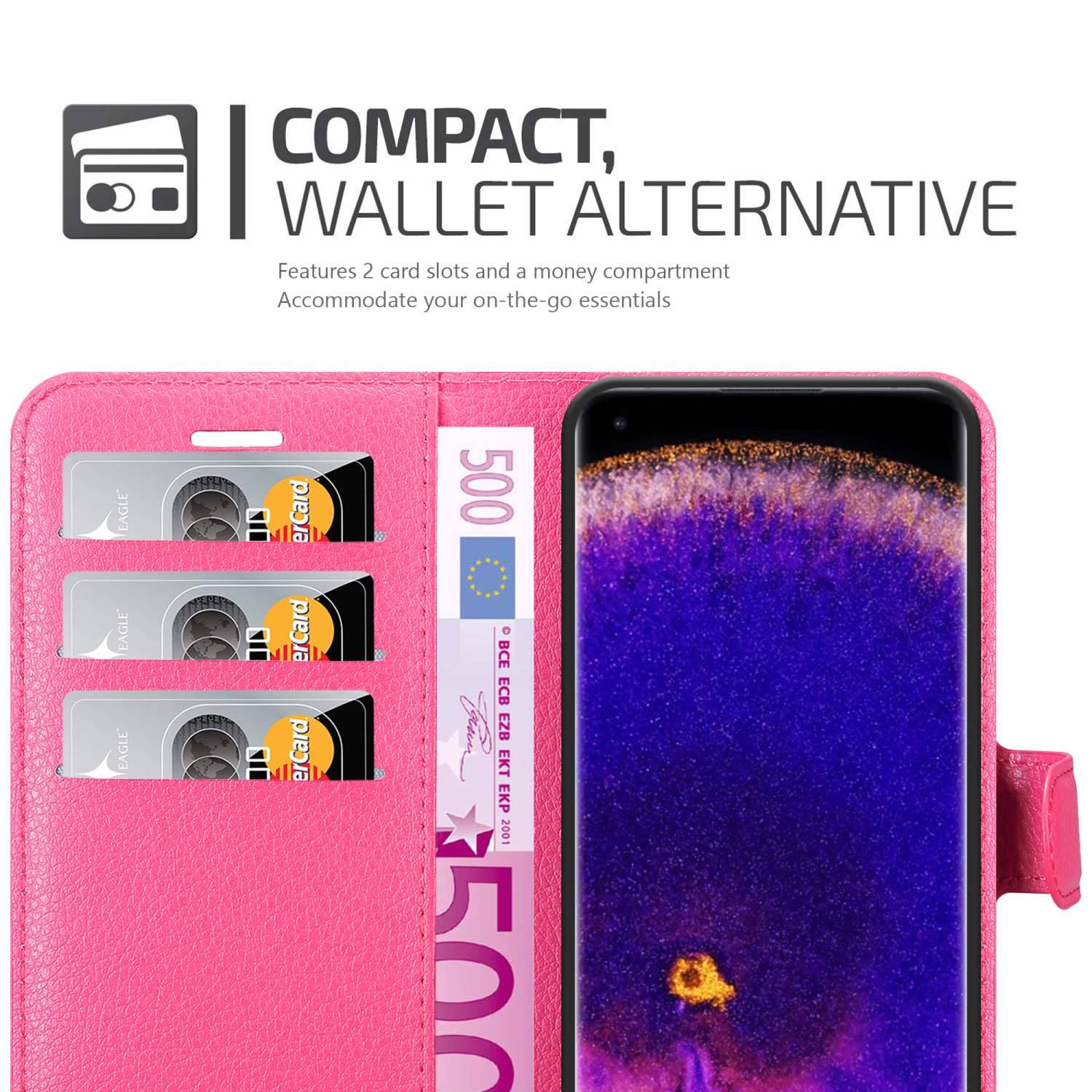 Cadorabo Hülle für Oppo FIND X5 PRO Schutz Hülle in Pink Handyhülle Etui Case Cover Magnetverschluss