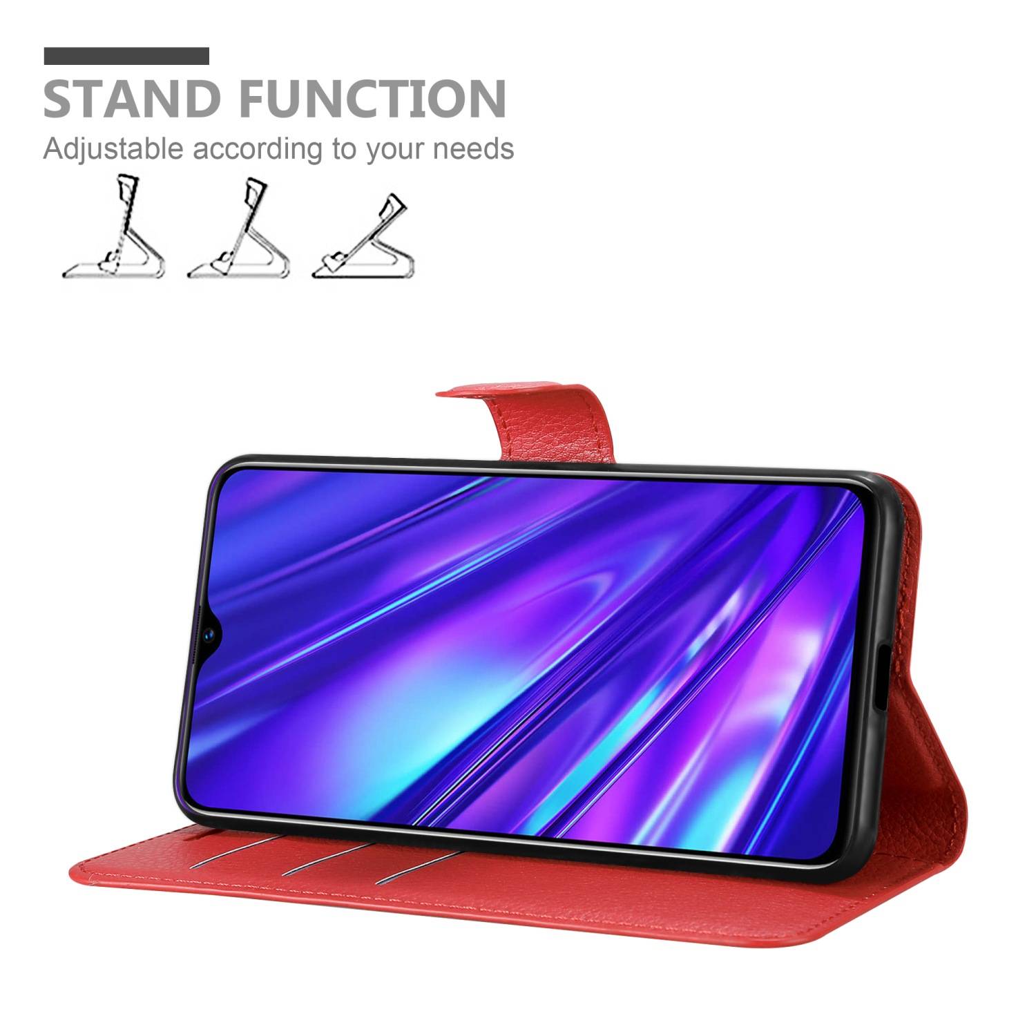 Cadorabo Hülle für Realme 5 / 5i / 6i / C3 Schutz Hülle in Rot Handyhülle Etui Case Cover Magnetverschluss