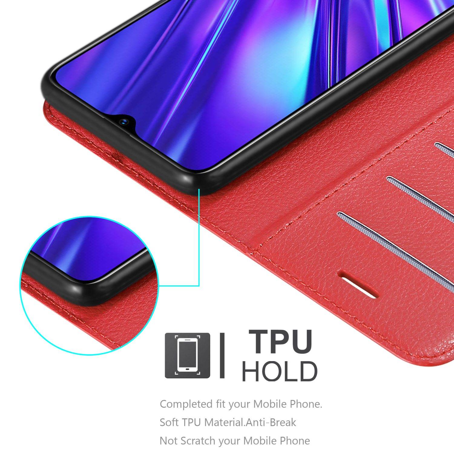 Cadorabo Hülle für Realme 5 / 5i / 6i / C3 Schutz Hülle in Rot Handyhülle Etui Case Cover Magnetverschluss
