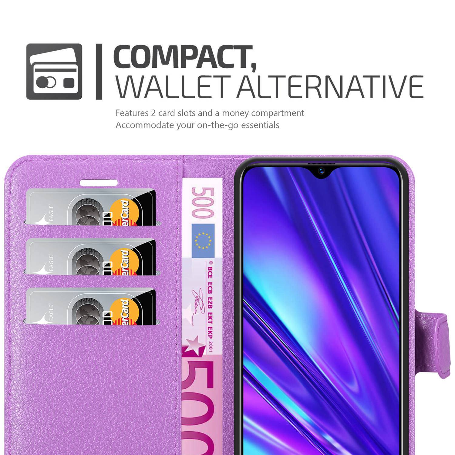 Cadorabo Hülle für Realme 5 / 5i / 6i / C3 Schutz Hülle in Lila Handyhülle Etui Case Cover Magnetverschluss