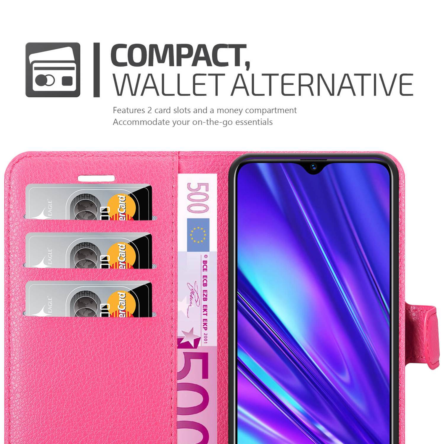 Cadorabo Hülle für Realme 5 / 5i / 6i / C3 Schutz Hülle in Pink Handyhülle Etui Case Cover Magnetverschluss