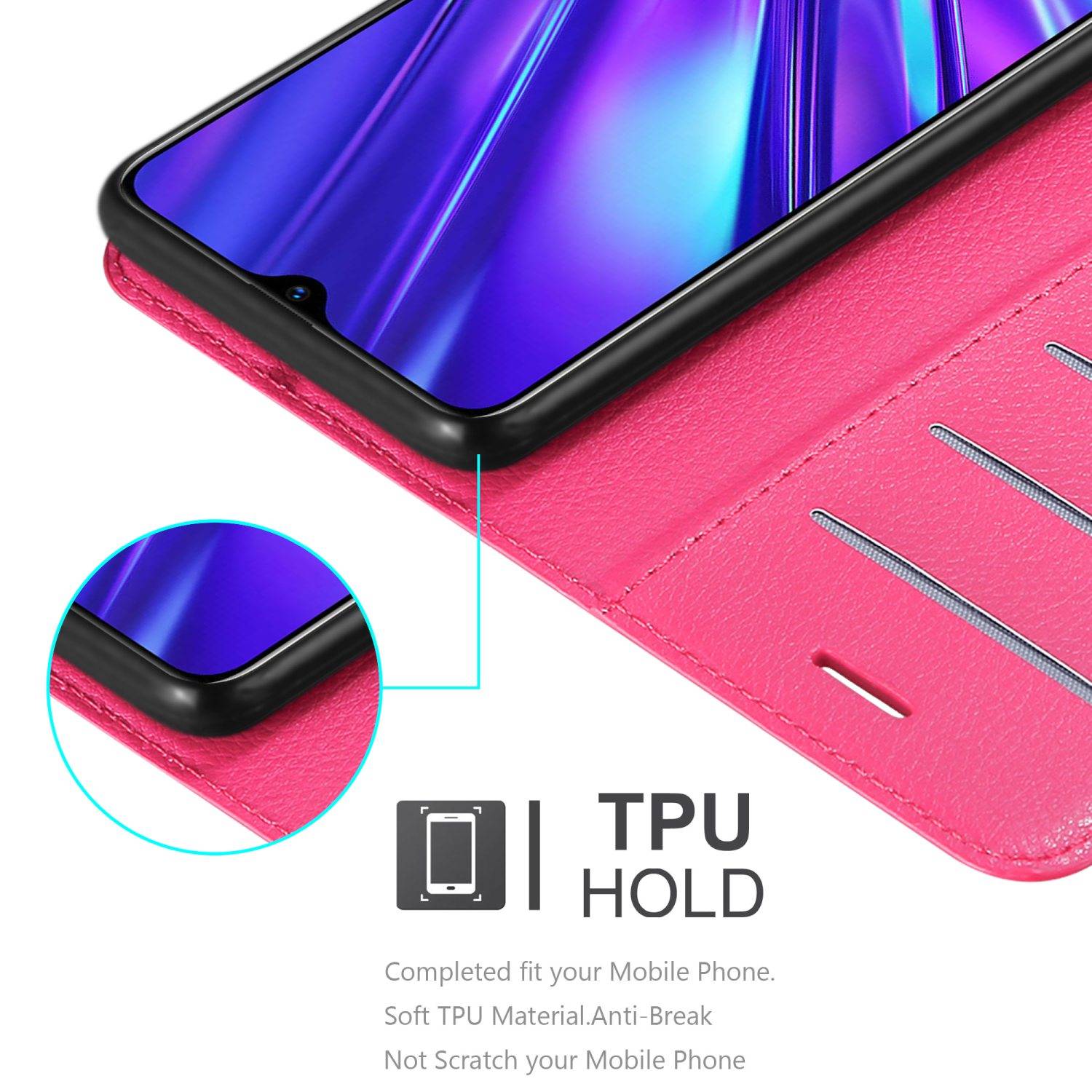 Cadorabo Hülle für Realme 5 / 5i / 6i / C3 Schutz Hülle in Pink Handyhülle Etui Case Cover Magnetverschluss
