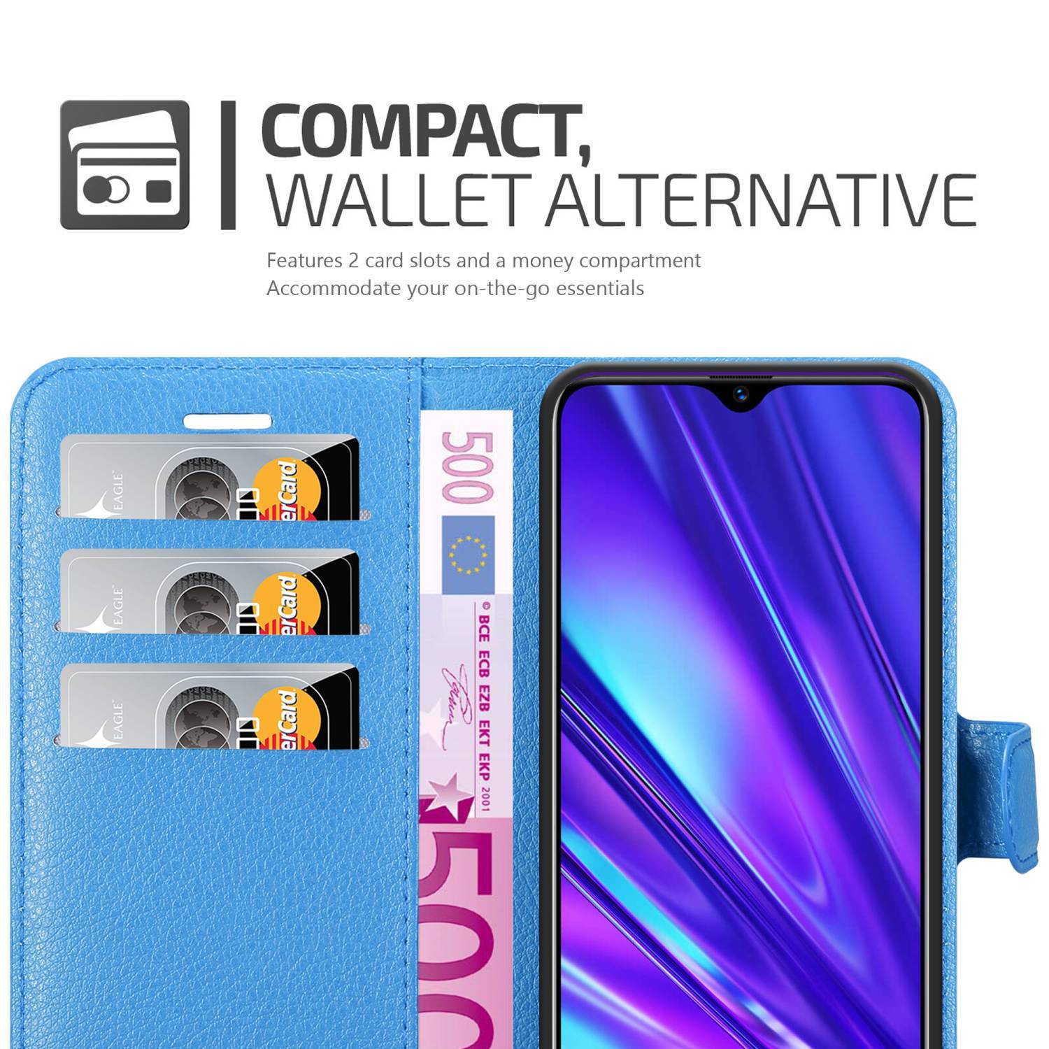 Cadorabo Hülle für Realme 5 / 5i / 6i / C3 Schutz Hülle in Blau Handyhülle Etui Case Cover Magnetverschluss