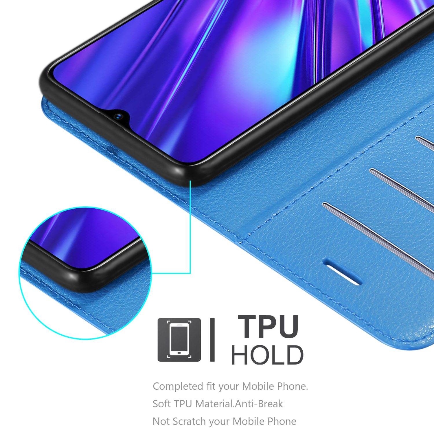Cadorabo Hülle für Realme 5 / 5i / 6i / C3 Schutz Hülle in Blau Handyhülle Etui Case Cover Magnetverschluss