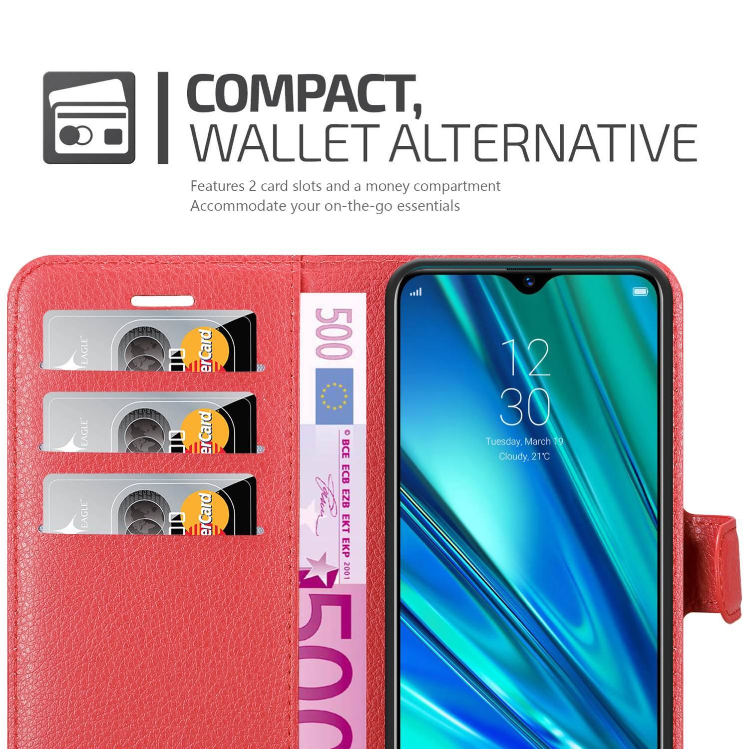 Cadorabo Hülle für Realme 5 PRO / Realme Q Schutz Hülle in Rot Handyhülle Etui Case Cover Magnetverschluss