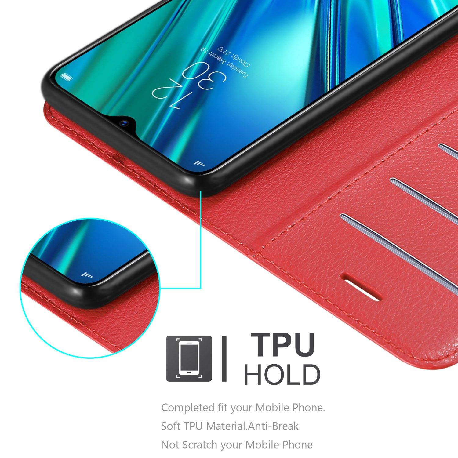 Cadorabo Hülle für Realme 5 PRO / Realme Q Schutz Hülle in Rot Handyhülle Etui Case Cover Magnetverschluss