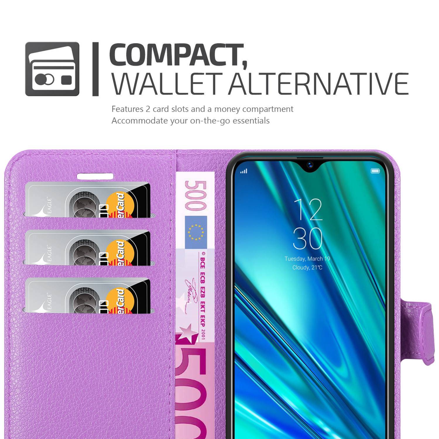 Cadorabo Hülle für Realme 5 PRO / Realme Q Schutz Hülle in Lila Handyhülle Etui Case Cover Magnetverschluss