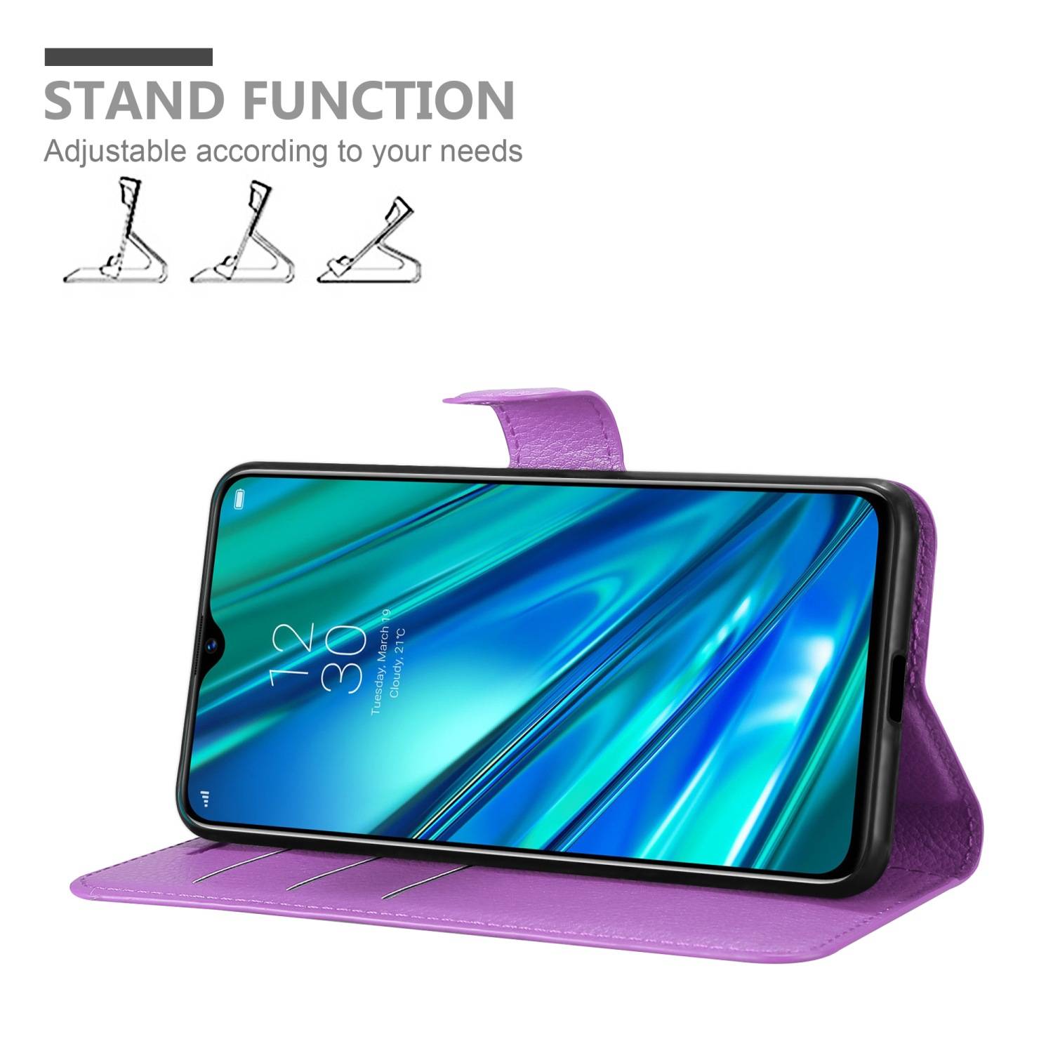 Cadorabo Hülle für Realme 5 PRO / Realme Q Schutz Hülle in Lila Handyhülle Etui Case Cover Magnetverschluss