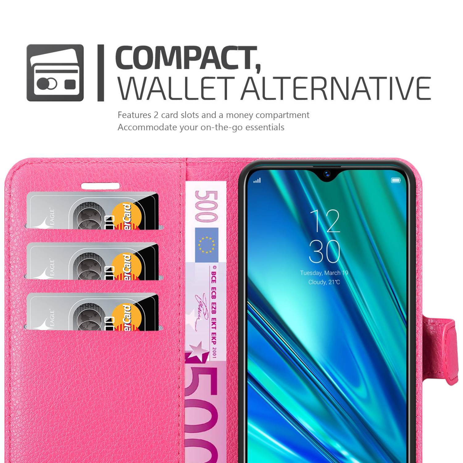 Cadorabo Hülle für Realme 5 PRO / Realme Q Schutz Hülle in Pink Handyhülle Etui Case Cover Magnetverschluss