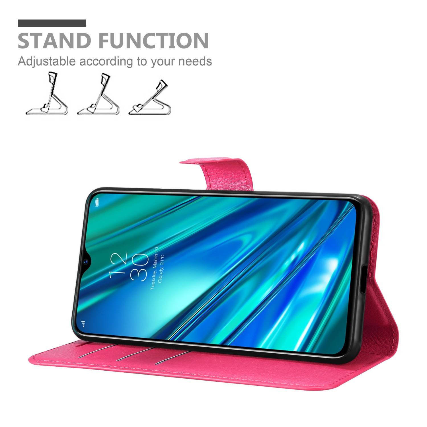 Cadorabo Hülle für Realme 5 PRO / Realme Q Schutz Hülle in Pink Handyhülle Etui Case Cover Magnetverschluss