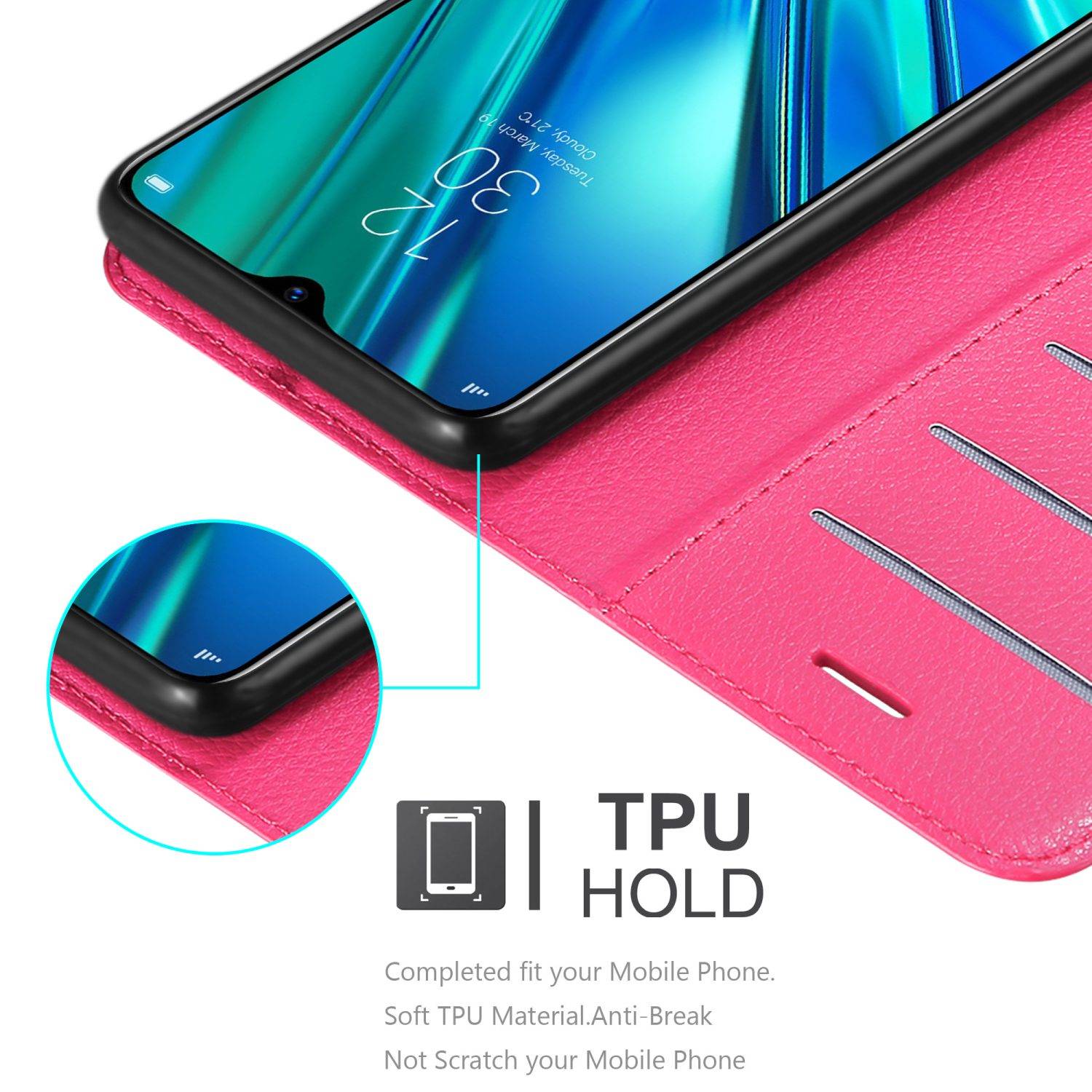 Cadorabo Hülle für Realme 5 PRO / Realme Q Schutz Hülle in Pink Handyhülle Etui Case Cover Magnetverschluss