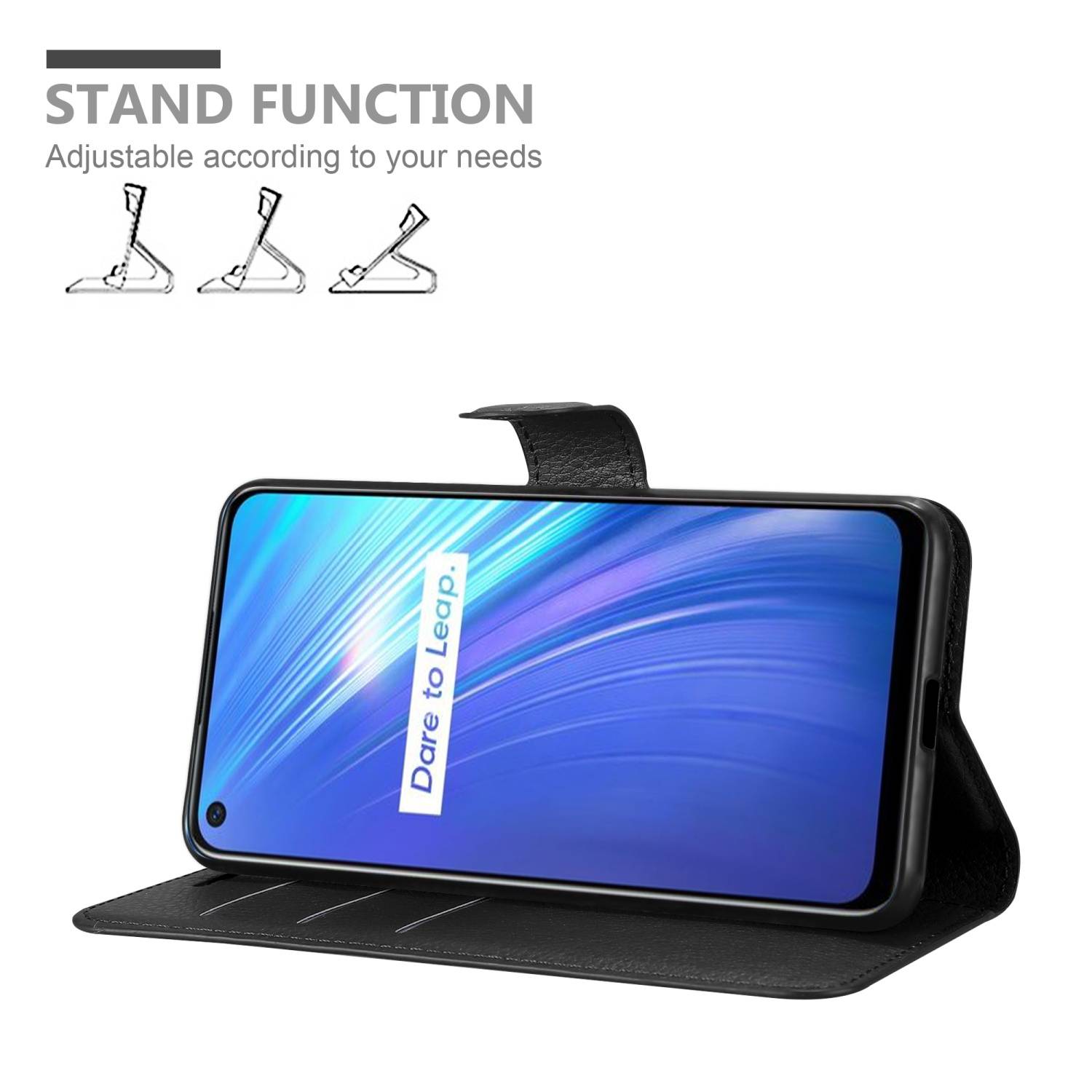 Cadorabo Hülle für Realme 6 4G / 6s Schutz Hülle in Schwarz Handyhülle Etui Case Cover Magnetverschluss