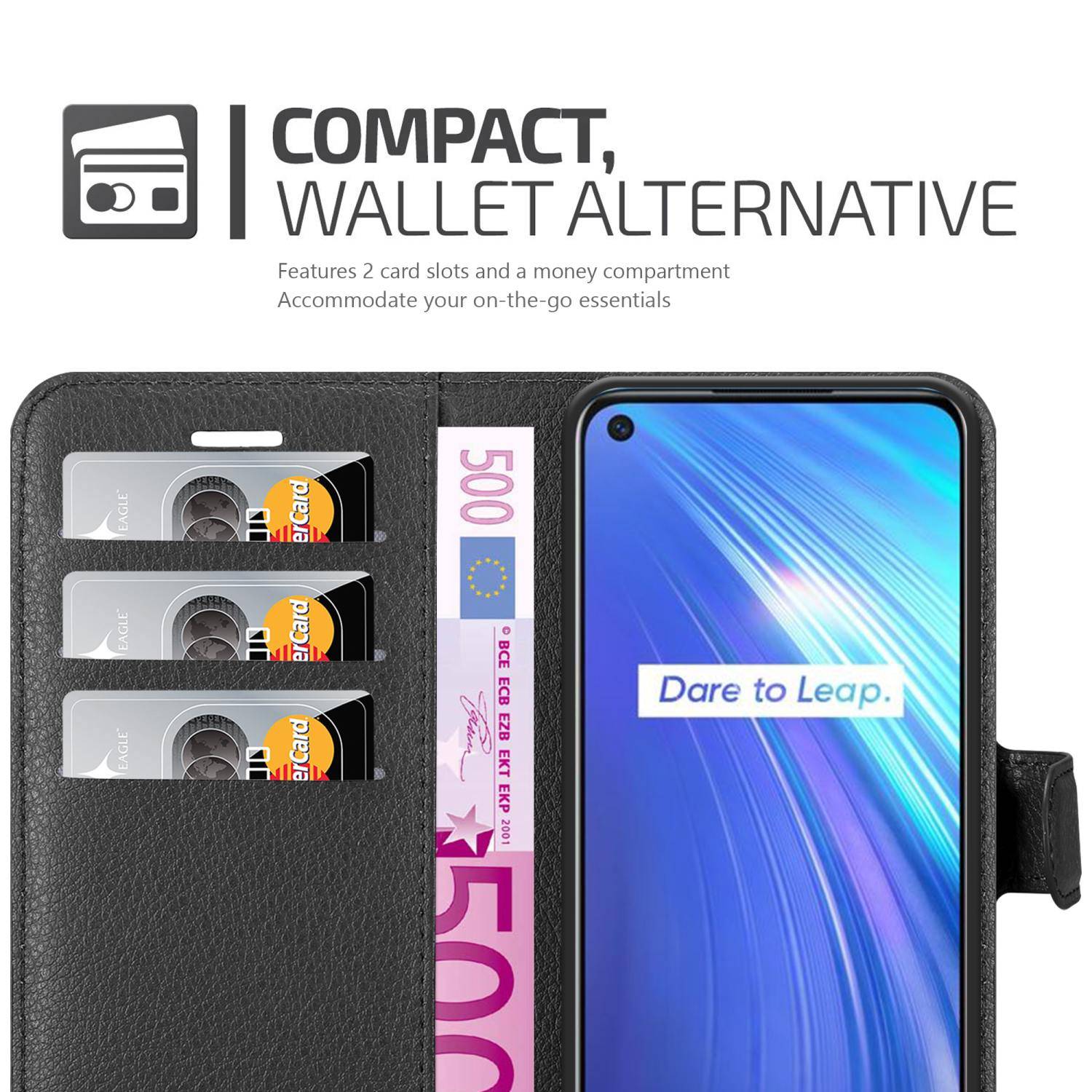 Cadorabo Hülle für Realme 6 4G / 6s Schutz Hülle in Schwarz Handyhülle Etui Case Cover Magnetverschluss