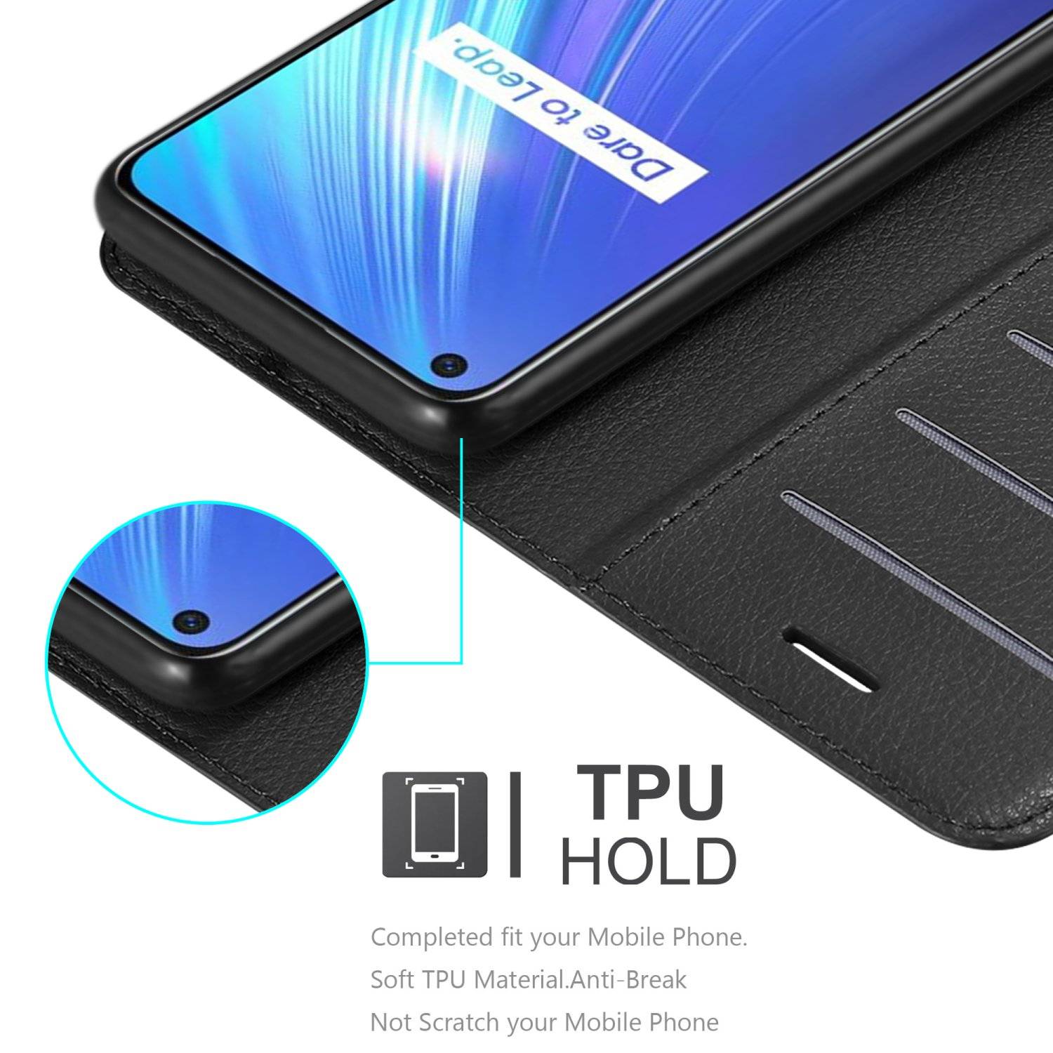 Cadorabo Hülle für Realme 6 4G / 6s Schutz Hülle in Schwarz Handyhülle Etui Case Cover Magnetverschluss