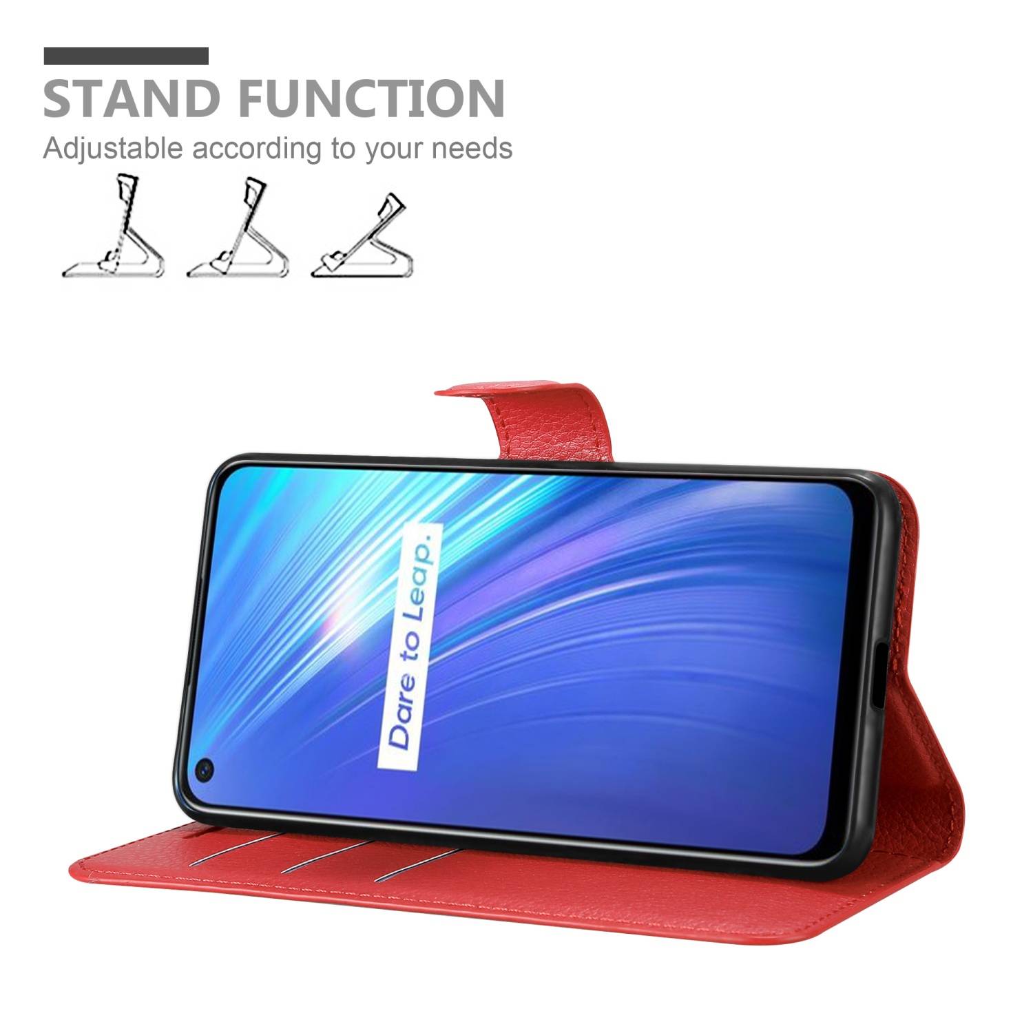 Cadorabo Hülle für Realme 6 4G / 6s Schutz Hülle in Rot Handyhülle Etui Case Cover Magnetverschluss