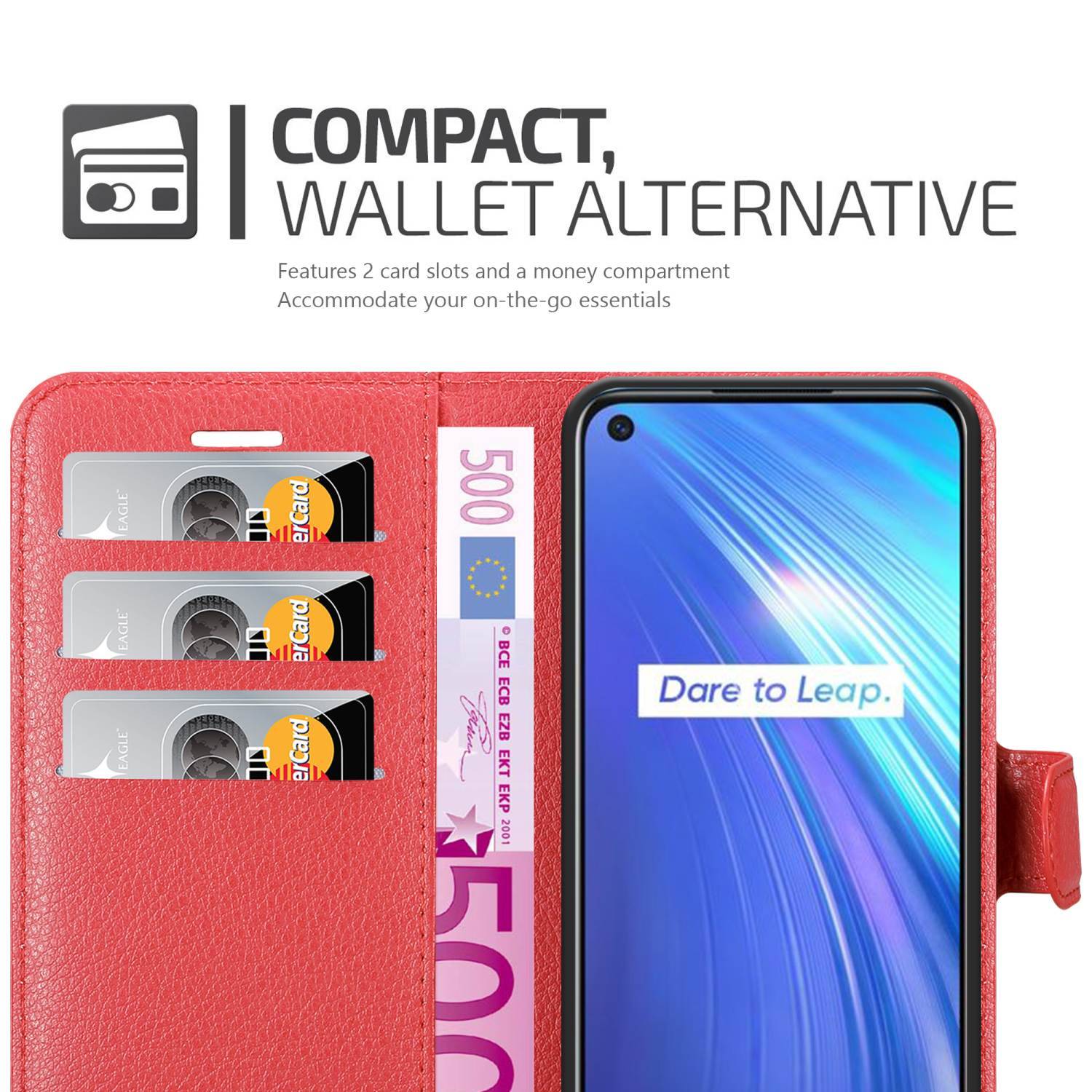 Cadorabo Hülle für Realme 6 4G / 6s Schutz Hülle in Rot Handyhülle Etui Case Cover Magnetverschluss