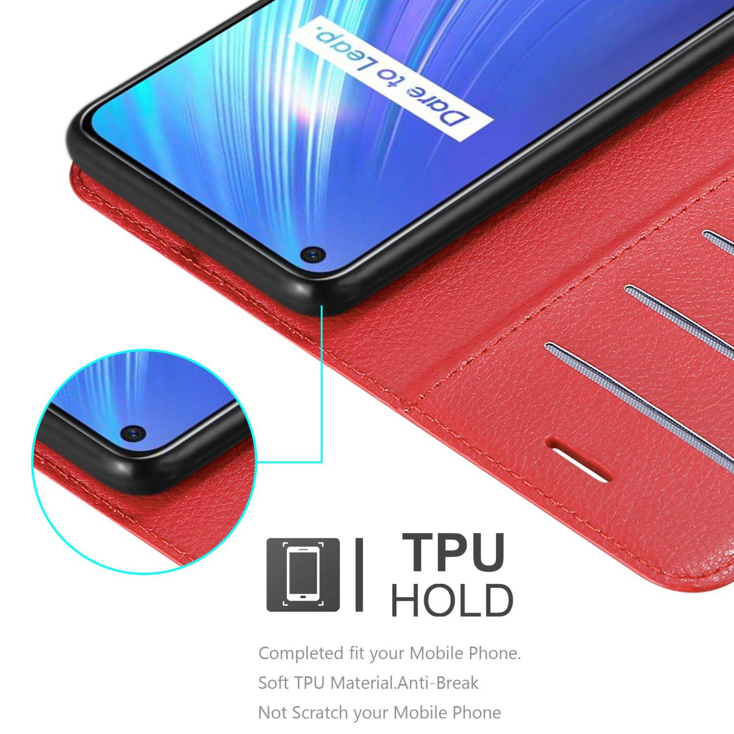 Cadorabo Hülle für Realme 6 4G / 6s Schutz Hülle in Rot Handyhülle Etui Case Cover Magnetverschluss