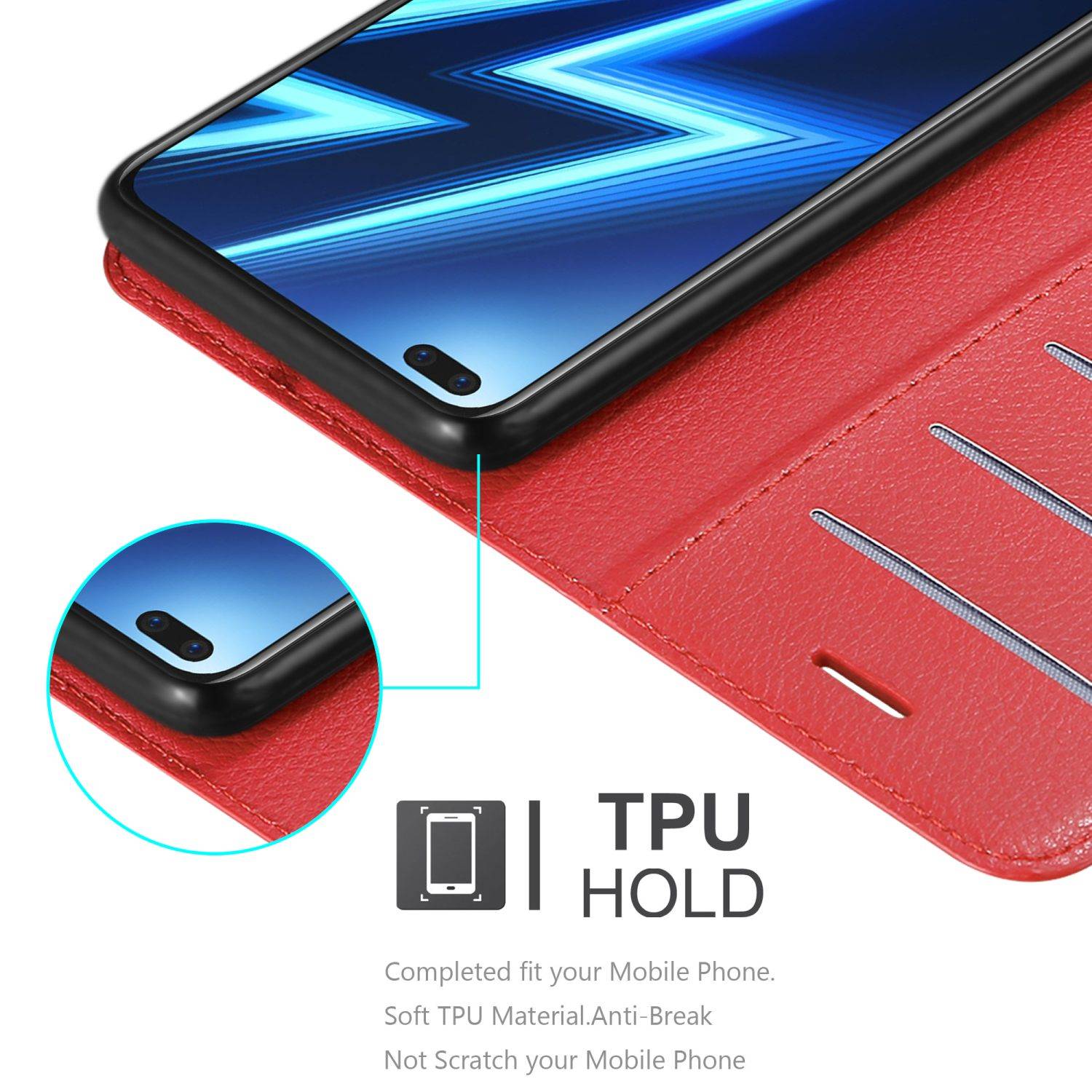 Cadorabo Hülle für Realme 6 PRO Schutz Hülle in Rot Handyhülle Etui Case Cover Magnetverschluss