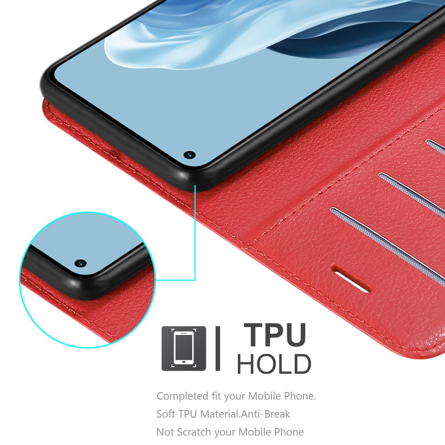 Cadorabo Hülle für Realme 7 5G Schutz Hülle in Rot Handyhülle Etui Case Cover Magnetverschluss