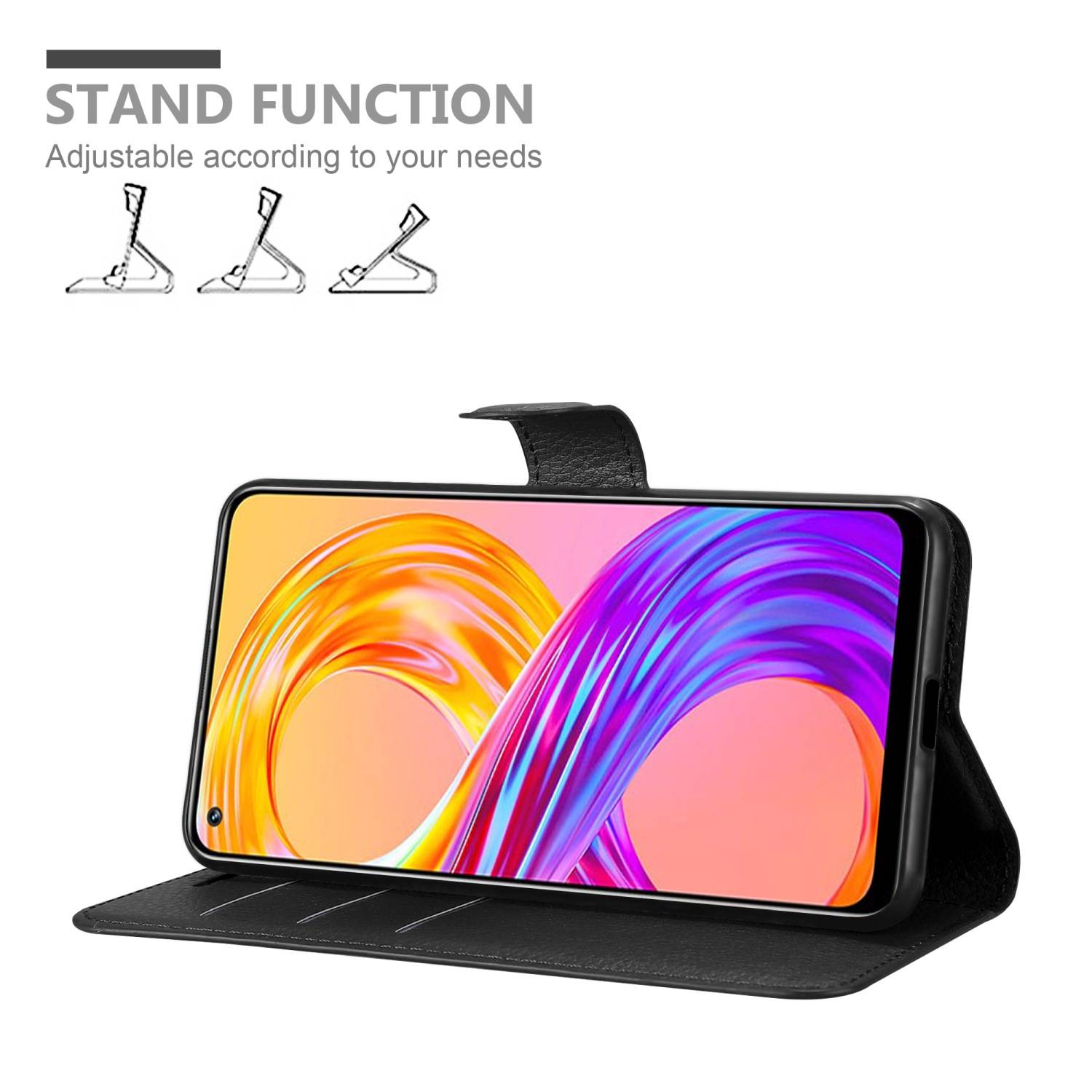 Cadorabo Hülle für Realme 8 4G / 8 PRO Schutz Hülle in Schwarz Handyhülle Etui Case Cover Magnetverschluss