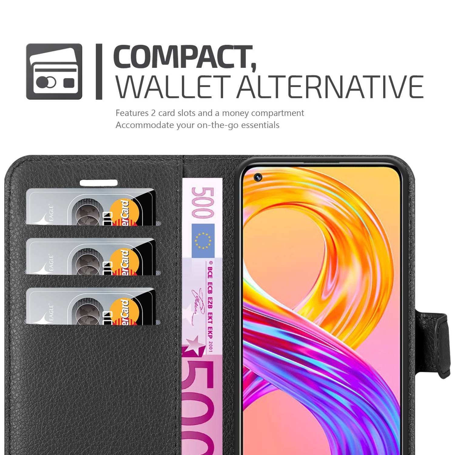 Cadorabo Hülle für Realme 8 4G / 8 PRO Schutz Hülle in Schwarz Handyhülle Etui Case Cover Magnetverschluss