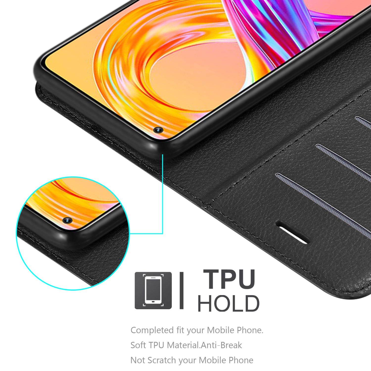 Cadorabo Hülle für Realme 8 4G / 8 PRO Schutz Hülle in Schwarz Handyhülle Etui Case Cover Magnetverschluss