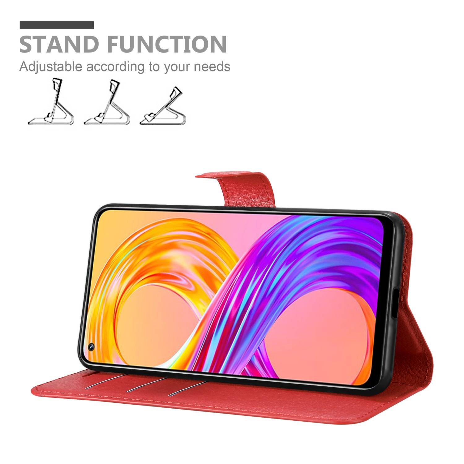 Cadorabo Hülle für Realme 8 4G / 8 PRO Schutz Hülle in Rot Handyhülle Etui Case Cover Magnetverschluss