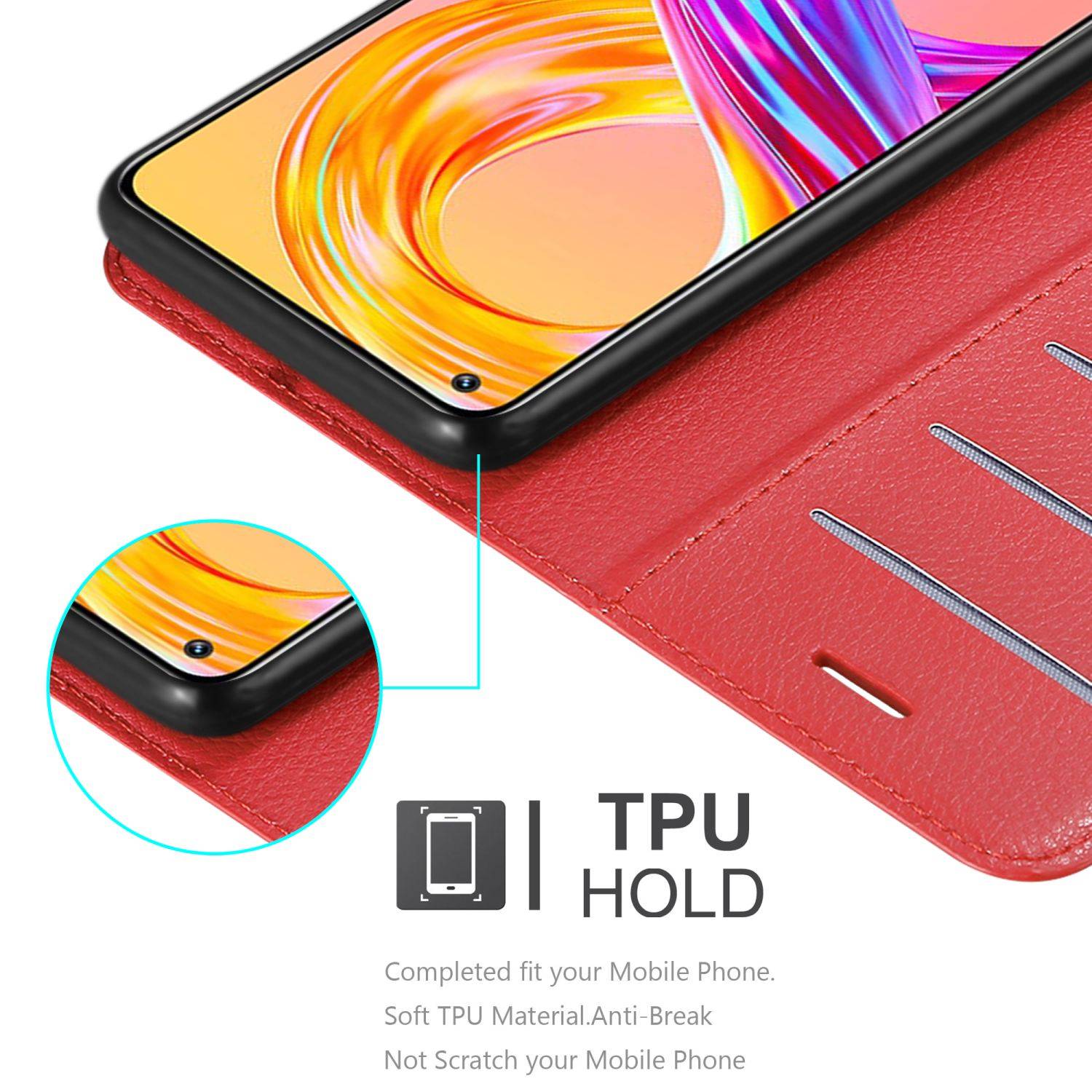 Cadorabo Hülle für Realme 8 4G / 8 PRO Schutz Hülle in Rot Handyhülle Etui Case Cover Magnetverschluss