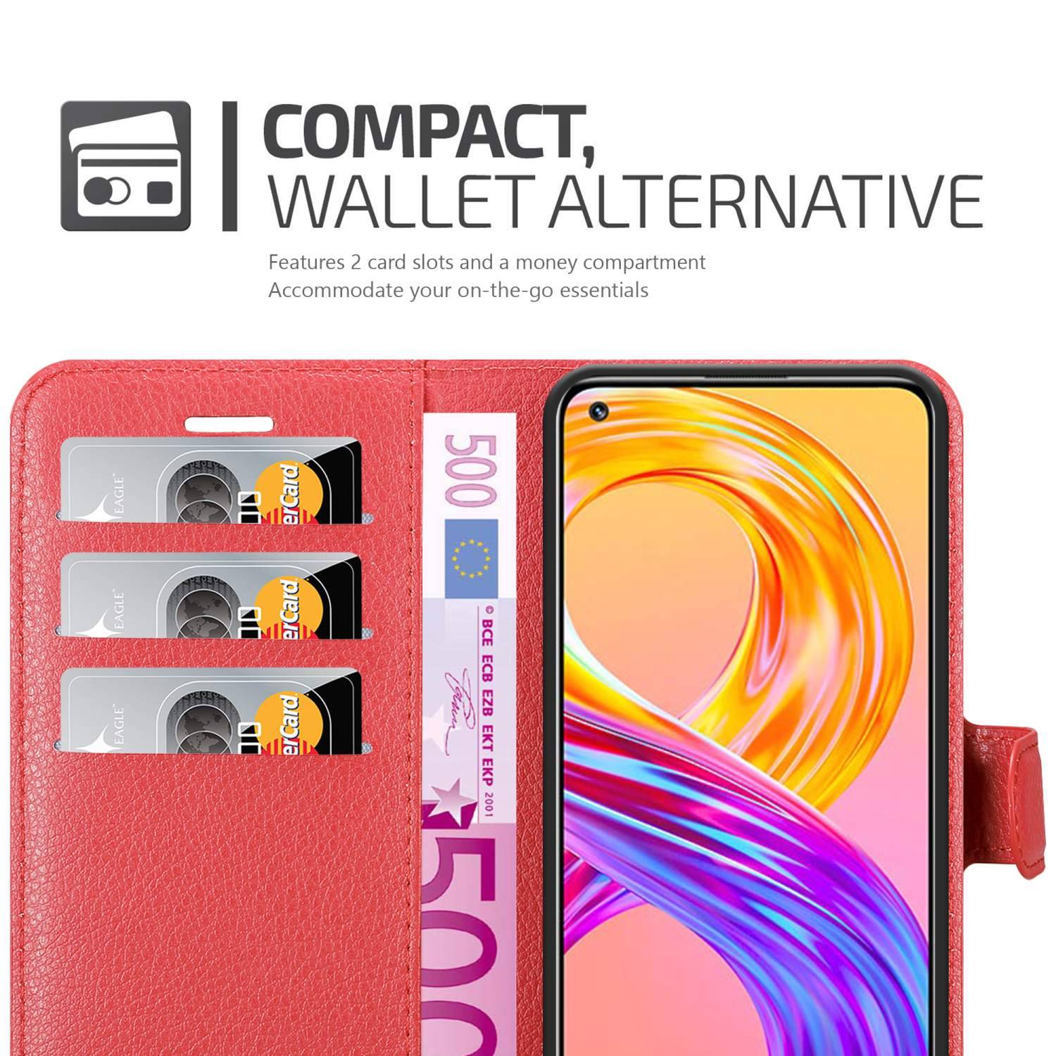 Cadorabo Hülle für Realme 8 4G / 8 PRO Schutz Hülle in Rot Handyhülle Etui Case Cover Magnetverschluss
