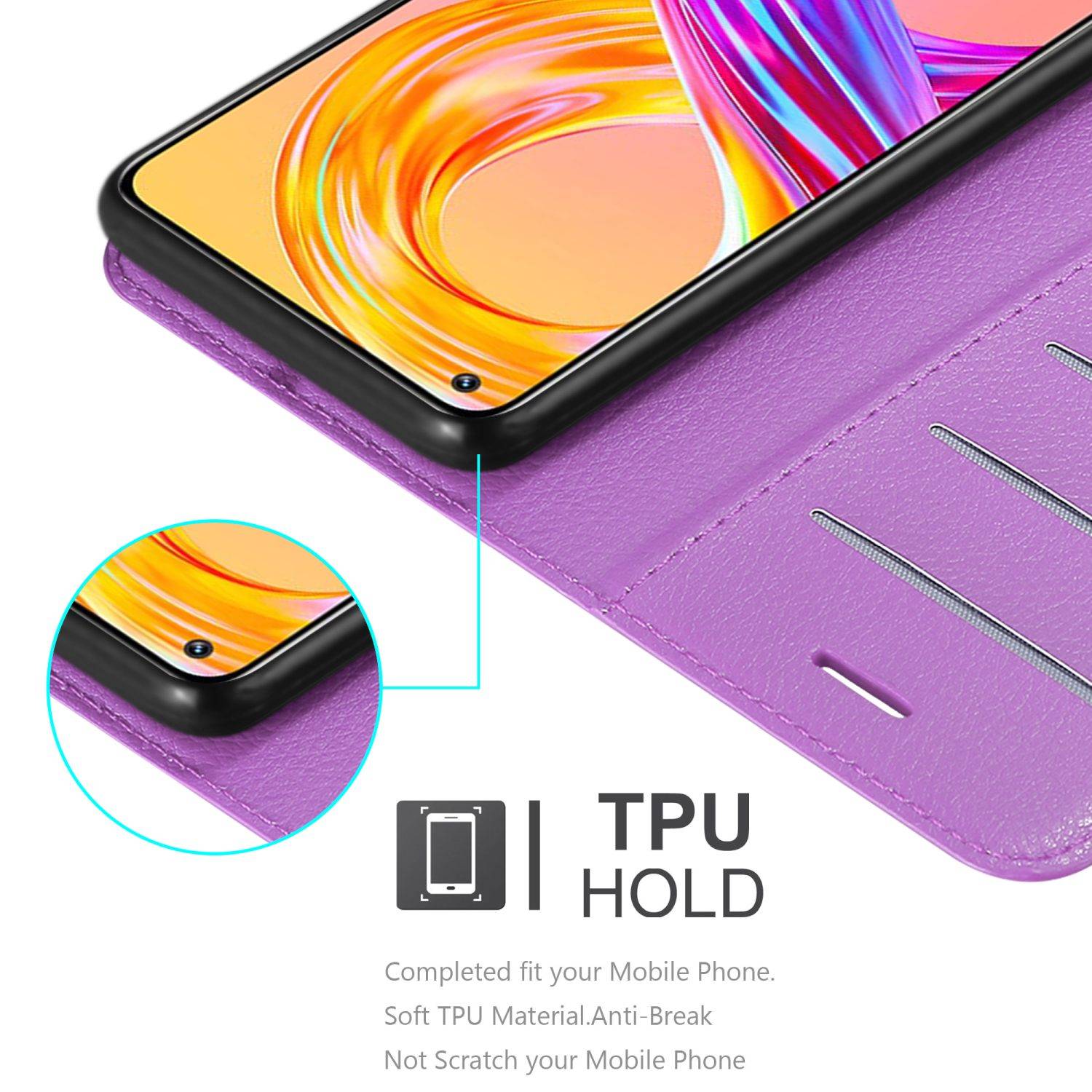 Cadorabo Hülle für Realme 8 4G / 8 PRO Schutz Hülle in Lila Handyhülle Etui Case Cover Magnetverschluss