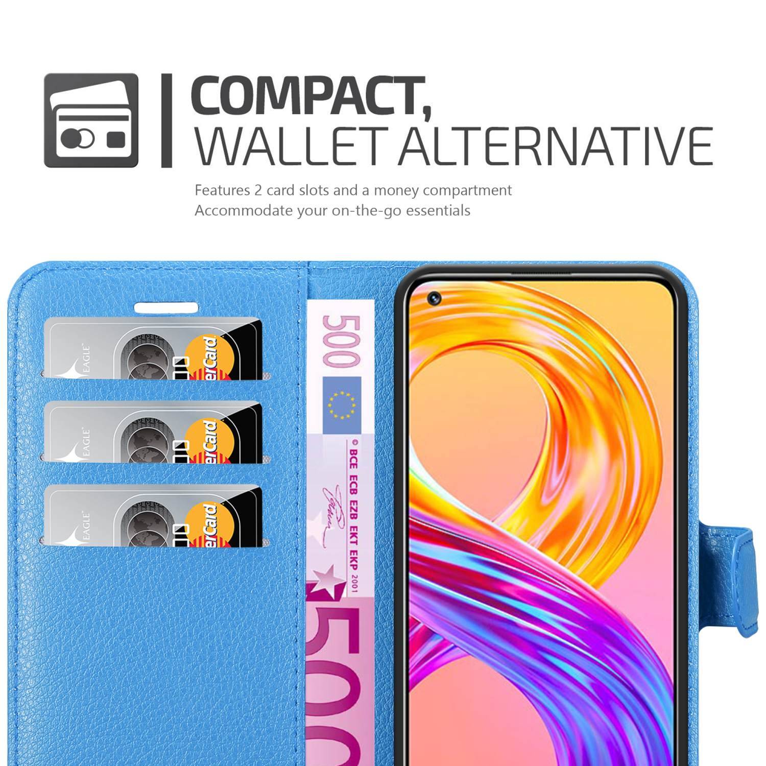 Cadorabo Hülle für Realme 8 4G / 8 PRO Schutz Hülle in Blau Handyhülle Etui Case Cover Magnetverschluss