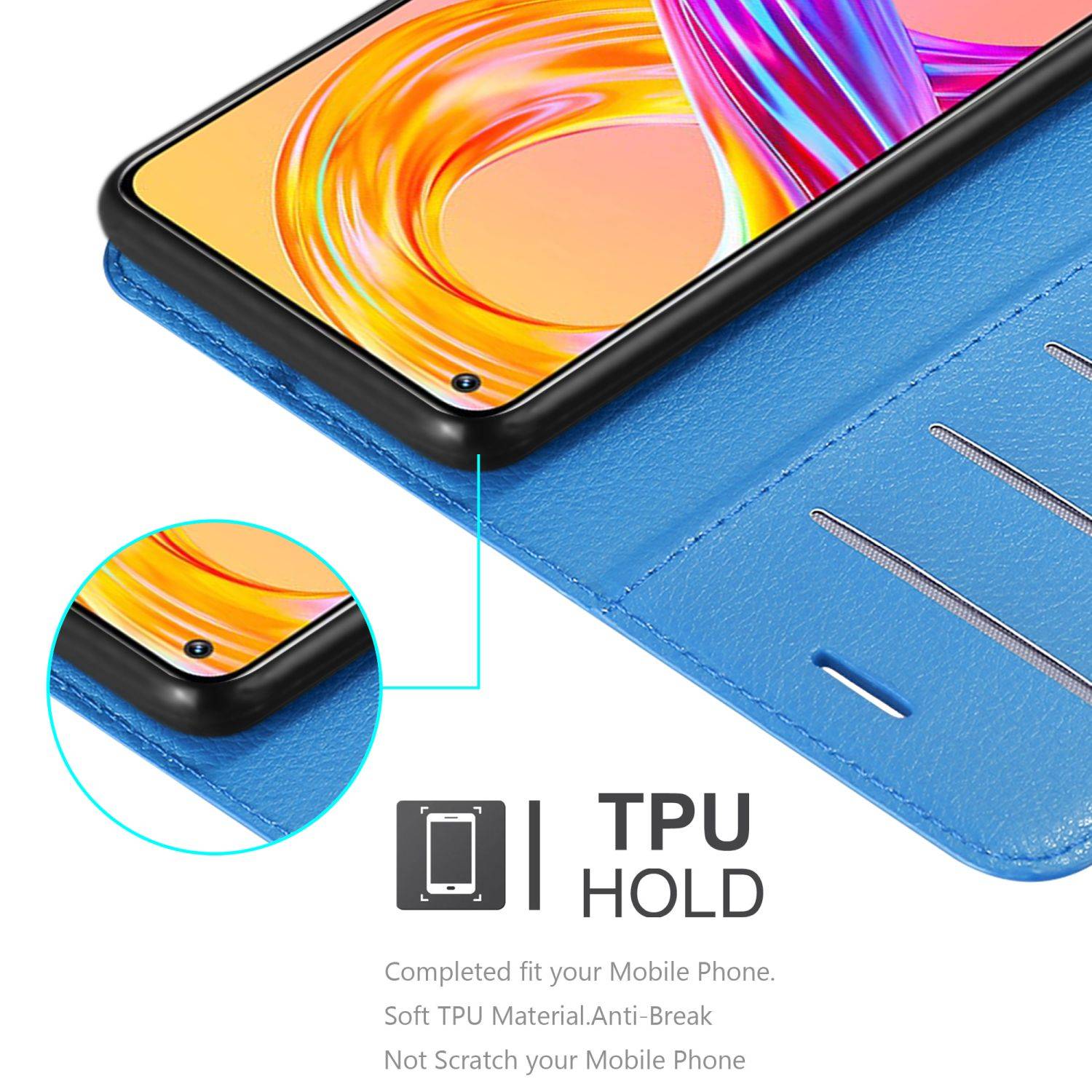 Cadorabo Hülle für Realme 8 4G / 8 PRO Schutz Hülle in Blau Handyhülle Etui Case Cover Magnetverschluss