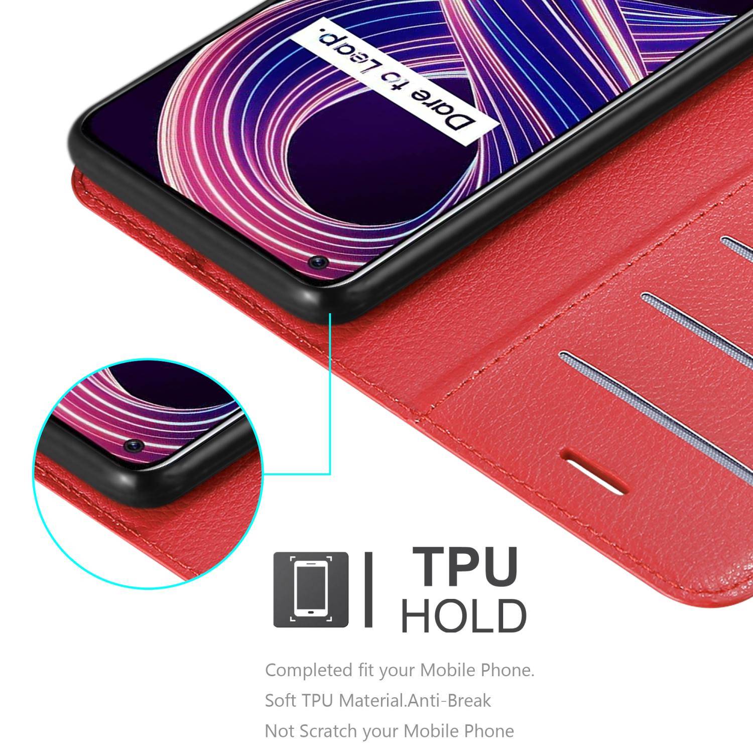 Cadorabo Hülle für Realme 8 5G / V13 / Q3 / Q3i / Narzo 30 5G Schutz Hülle in Rot Handyhülle Etui Case Cover