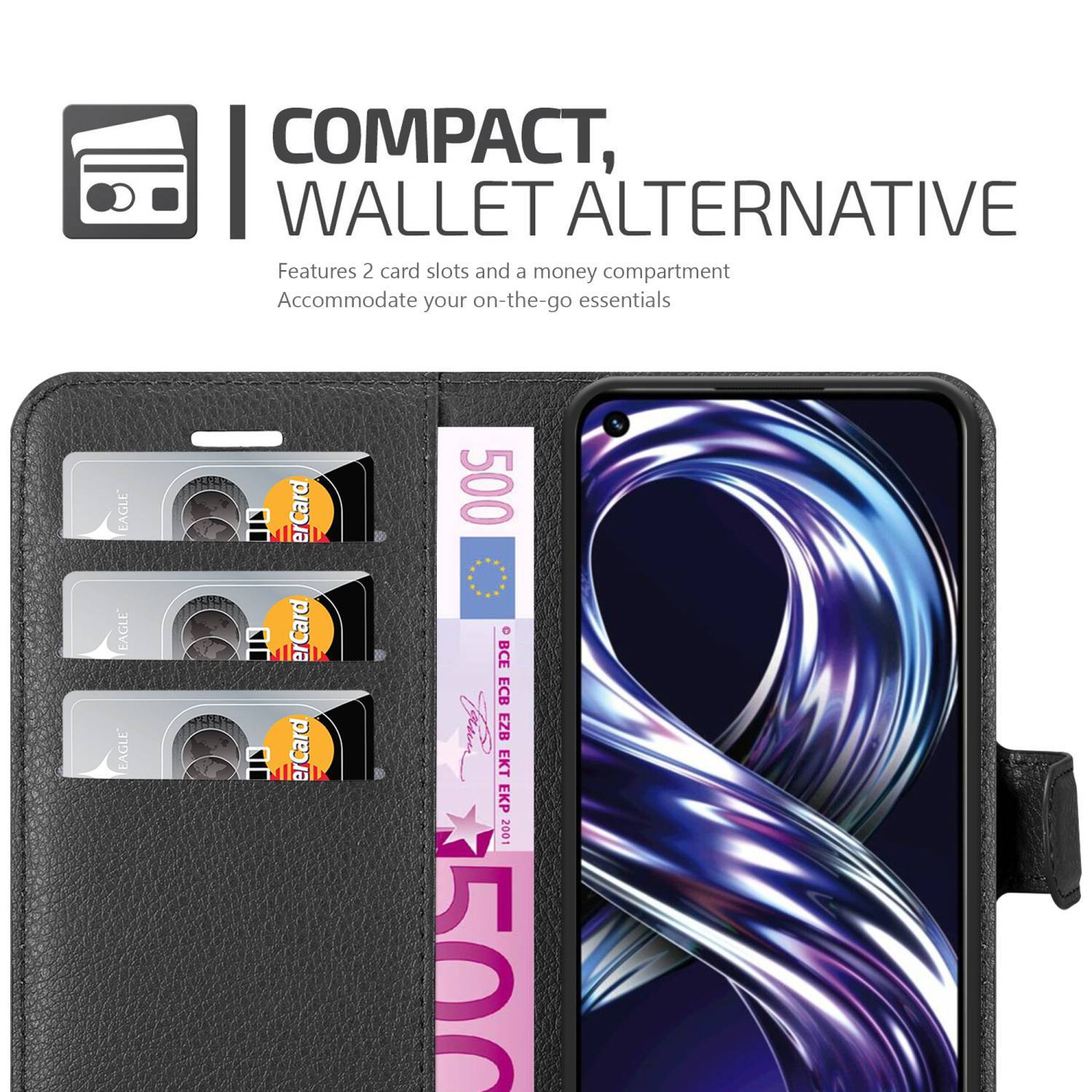 Cadorabo Hülle für Realme 8i / Narzo 50 4G Schutz Hülle in Schwarz Handyhülle Etui Case Cover Magnetverschluss