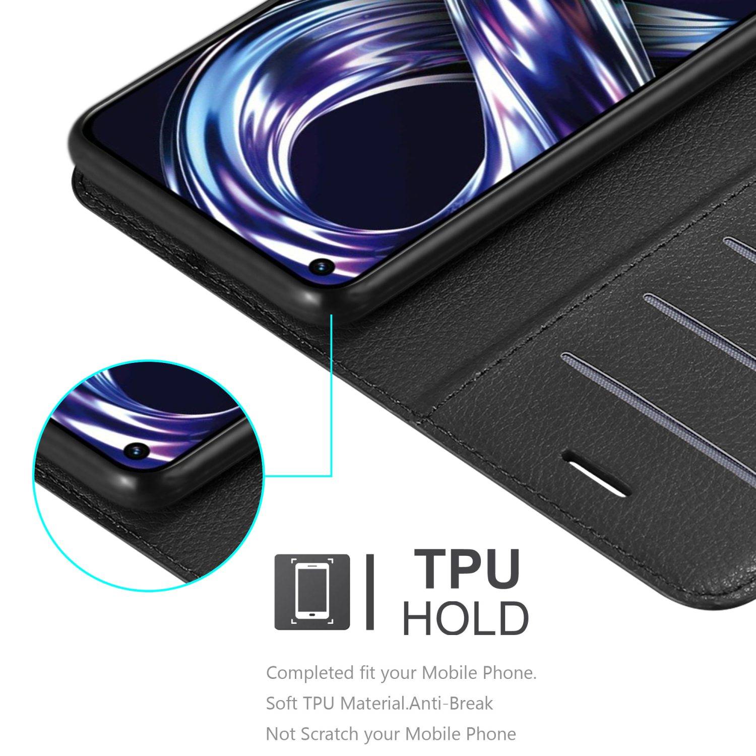 Cadorabo Hülle für Realme 8i / Narzo 50 4G Schutz Hülle in Schwarz Handyhülle Etui Case Cover Magnetverschluss