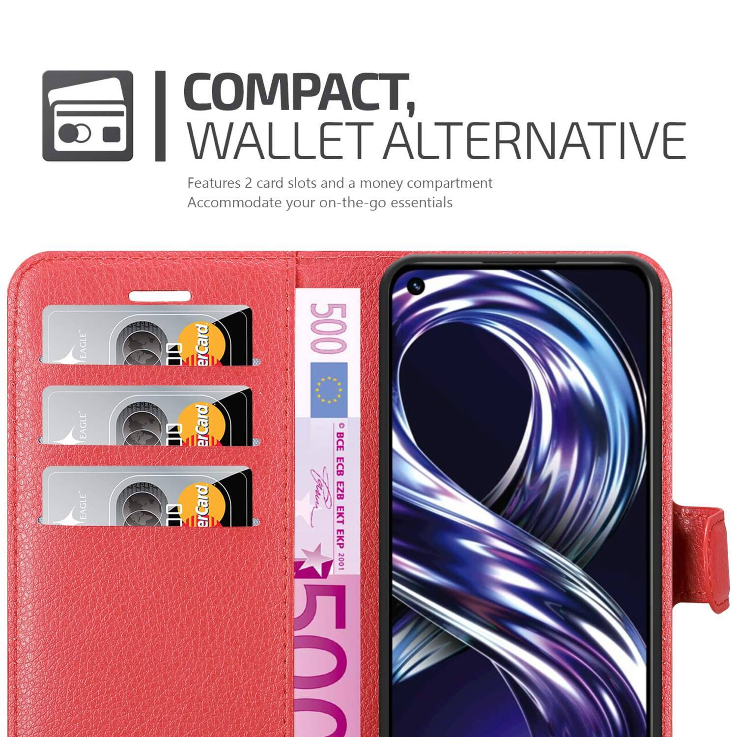 Cadorabo Hülle für Realme 8i / Narzo 50 4G Schutz Hülle in Rot Handyhülle Etui Case Cover Magnetverschluss